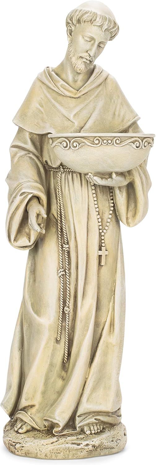 Solar St. Francis Resin Stone Birdbath Garden Statue