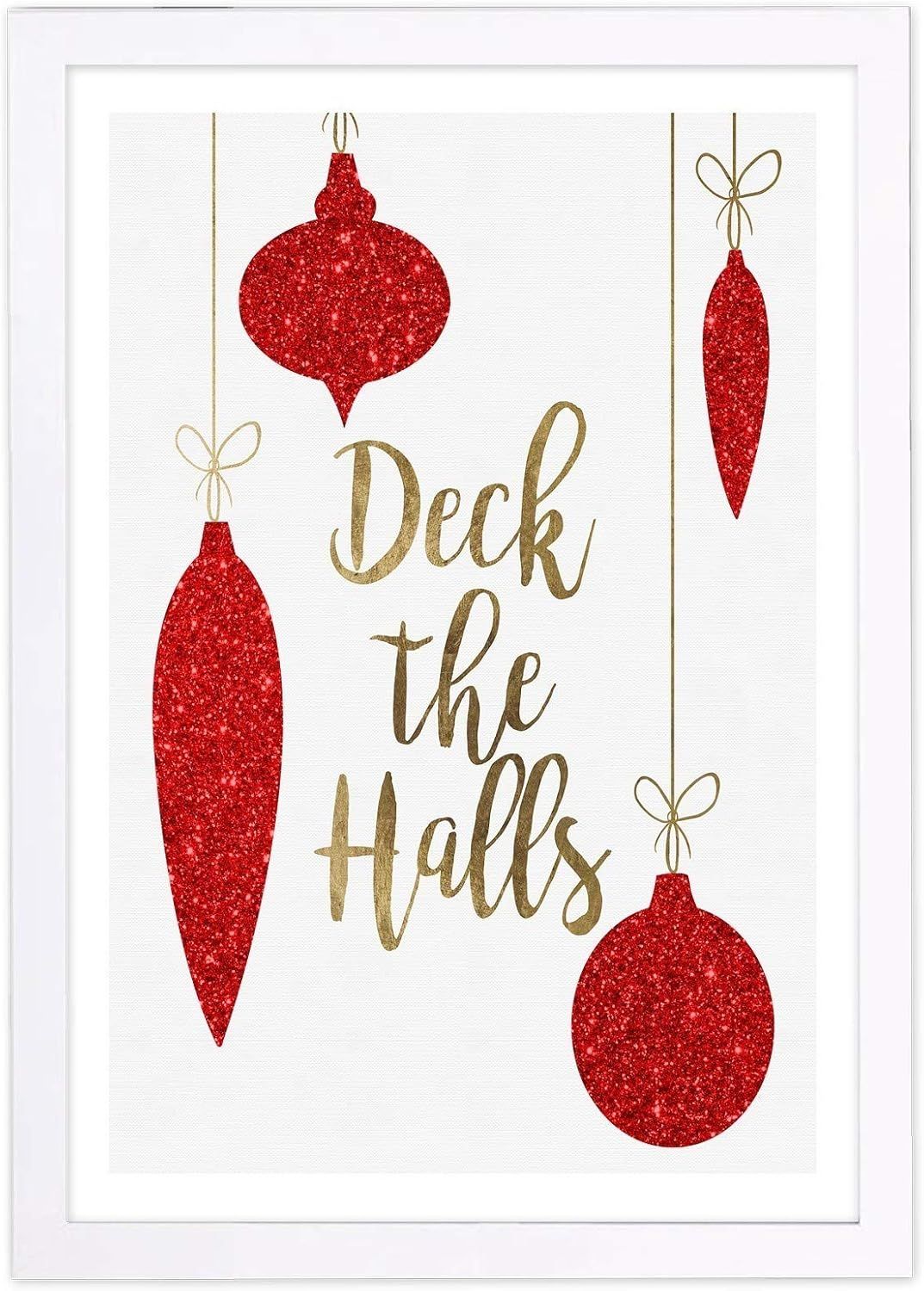 Deck The Halls Red and Gold Christmas Wall Art Print