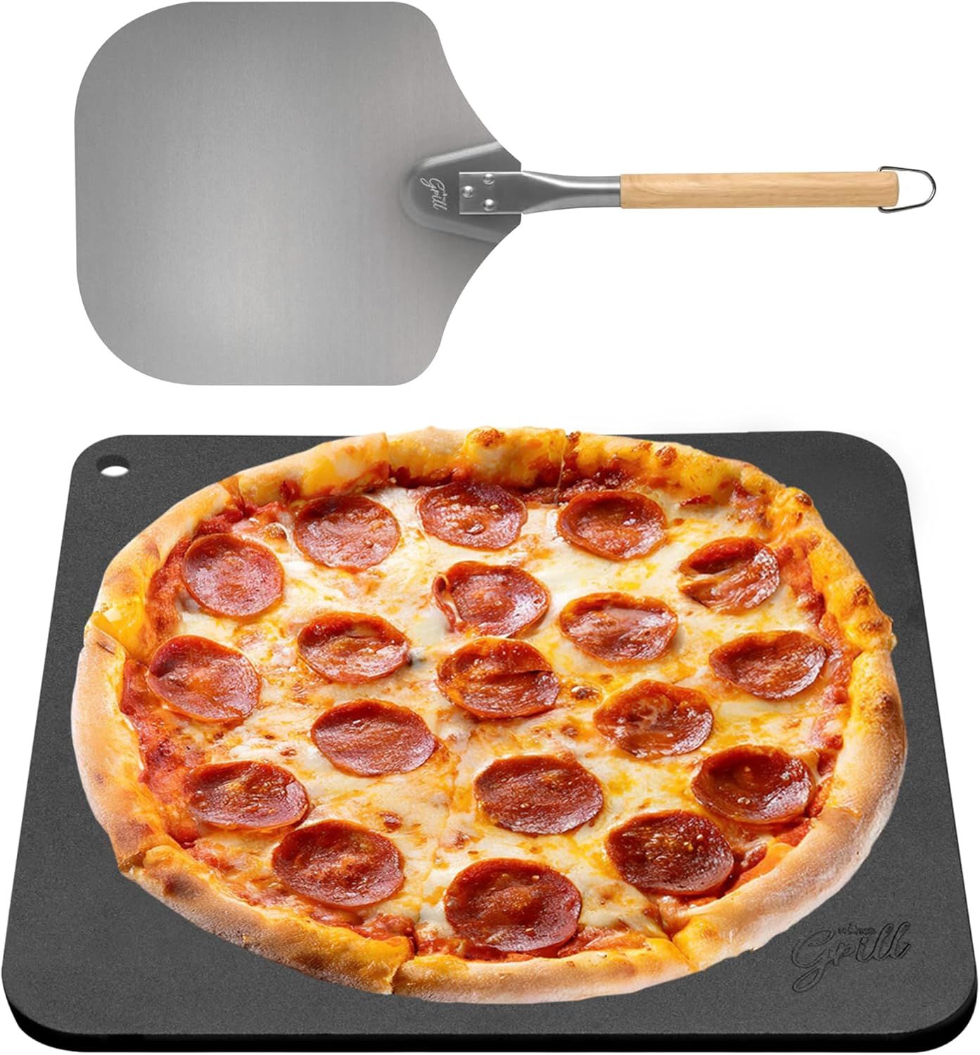 XL Square Black Metal Pizza Baking Sheet with Peel