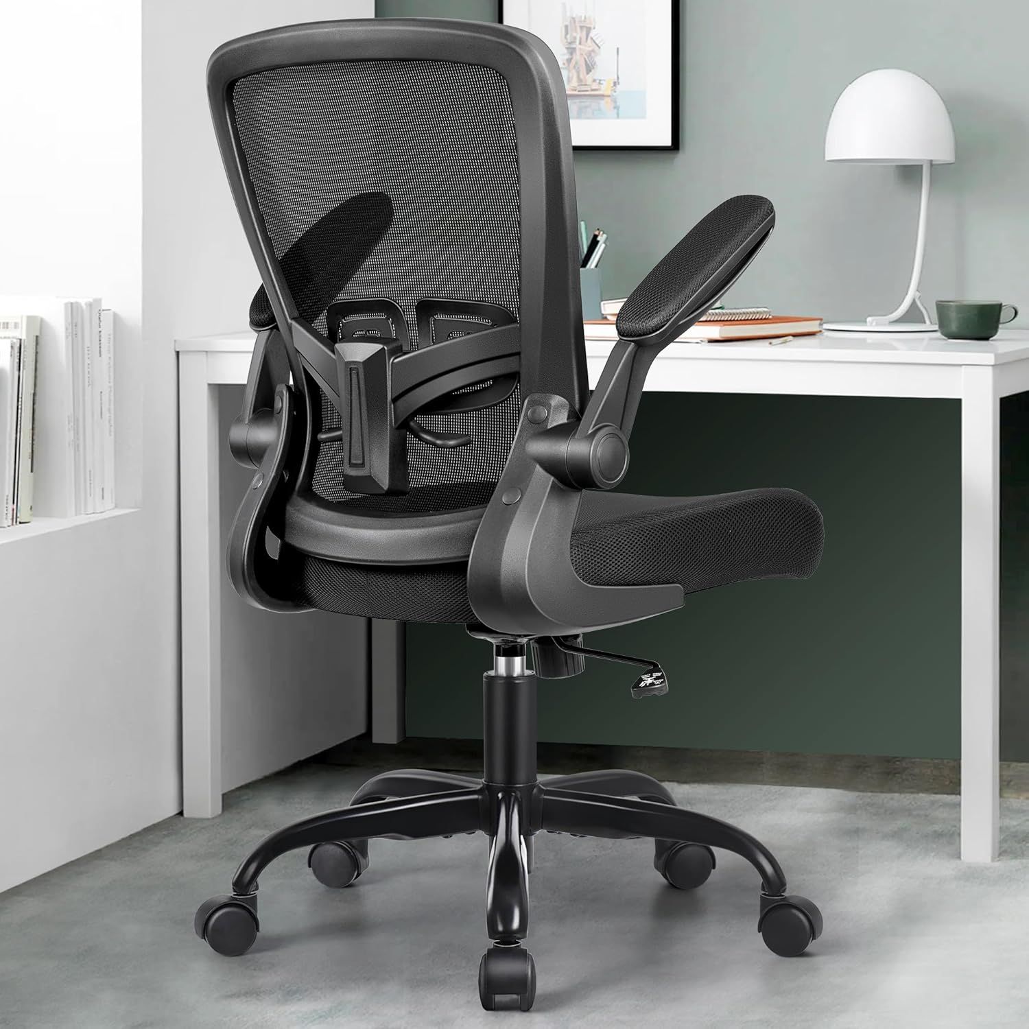 Ergonomic Black Mesh Office Chair with Adjustable Arms and Swivel Base