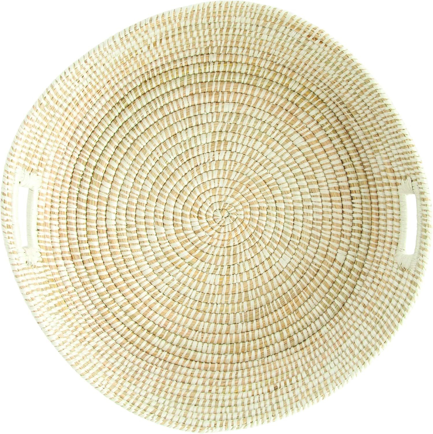 White Round Handwoven Grass Basket with Handles