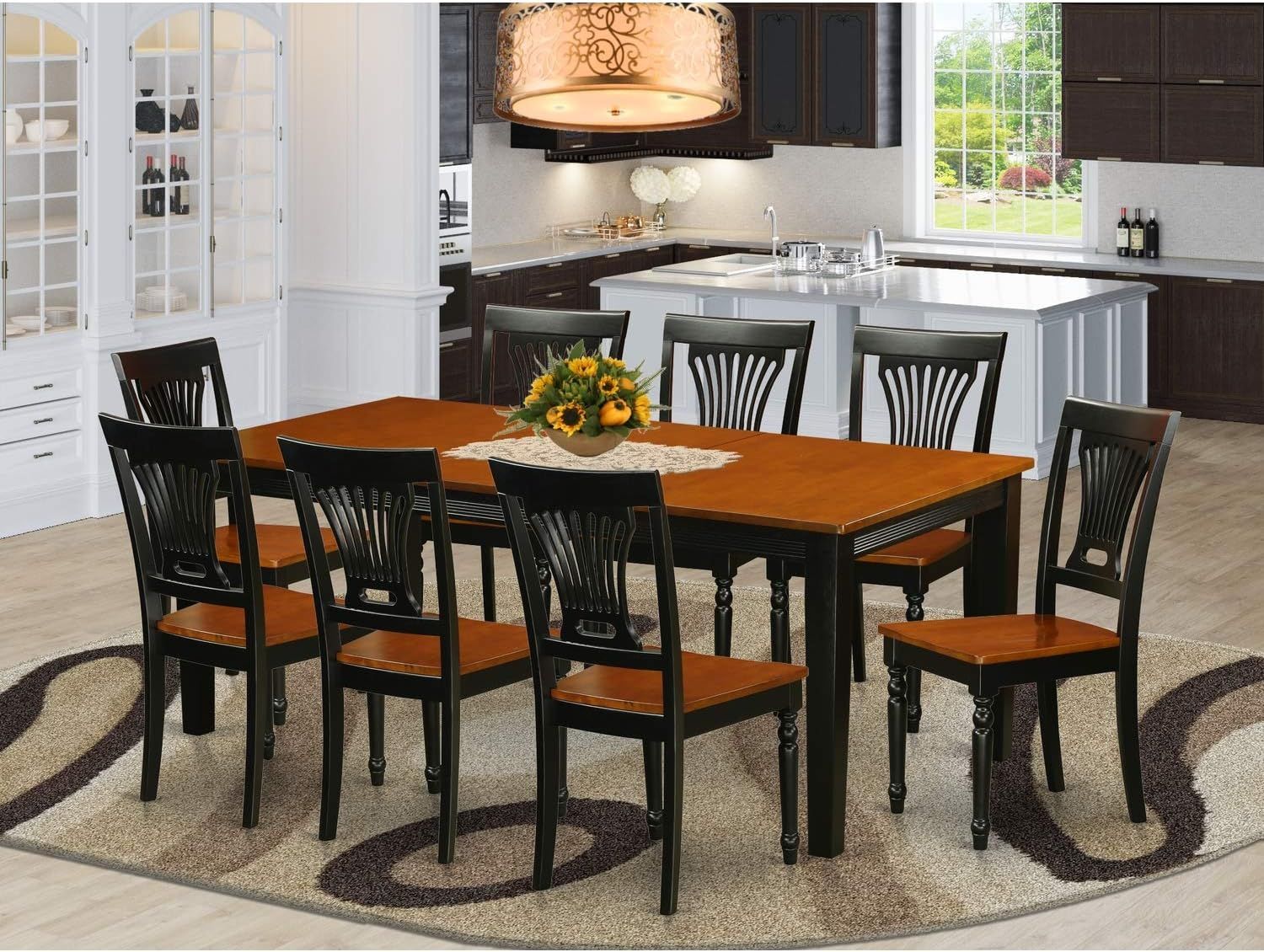 Quincy 9-Piece Black and Cherry Rectangular Dining Set