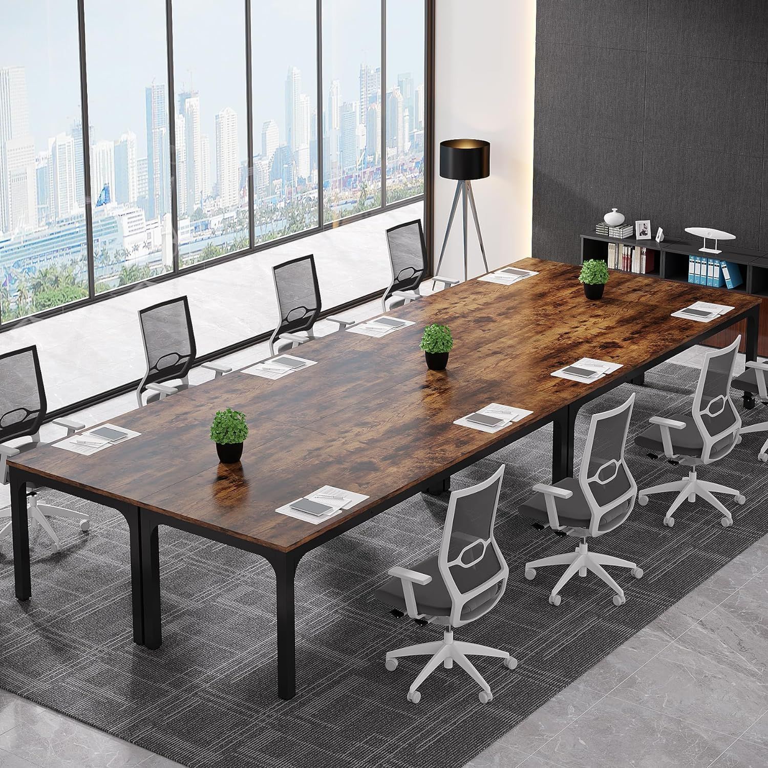 13FT Brown MDF and Metal Conference Table for 16