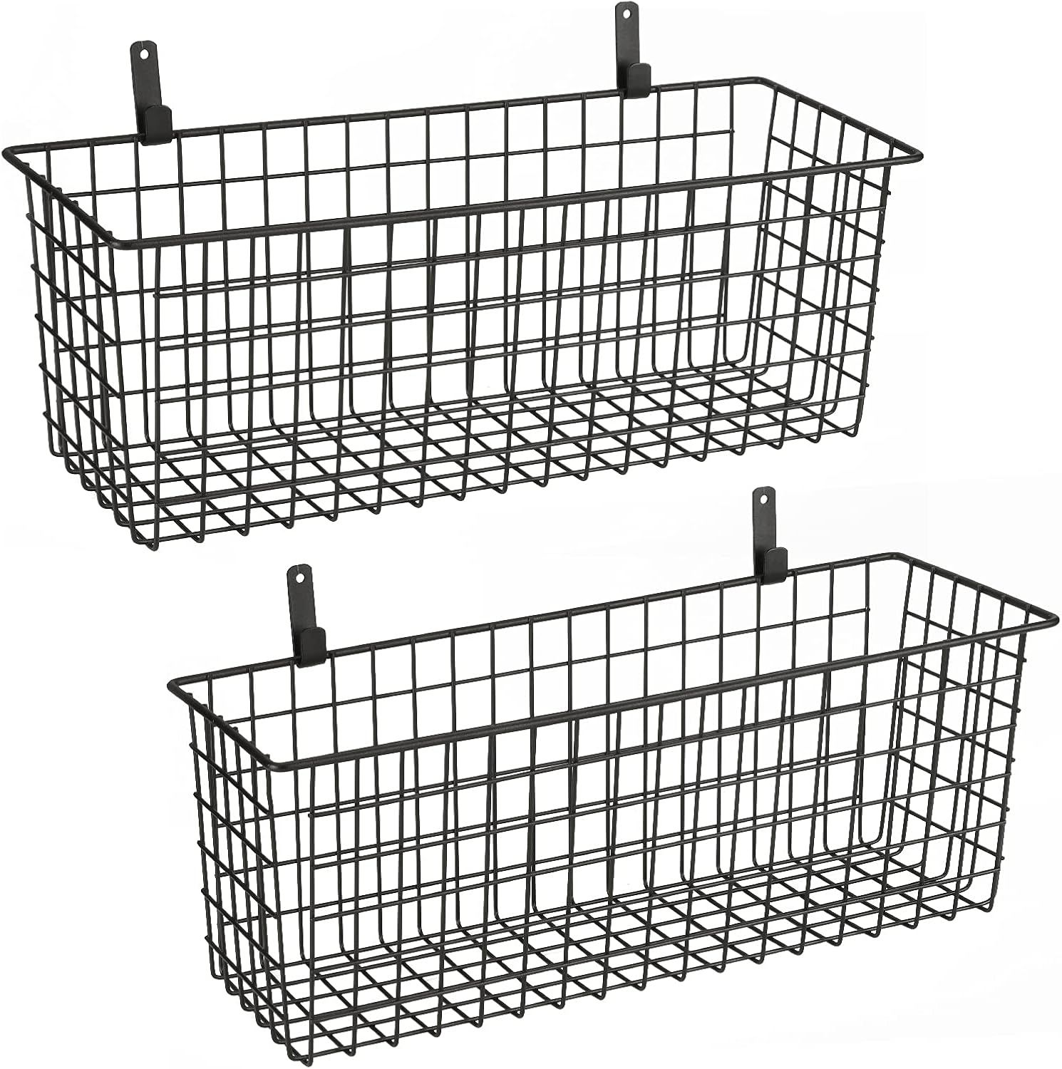 Extra Large Black Metal Wire Hanging Storage Baskets, Set of 2