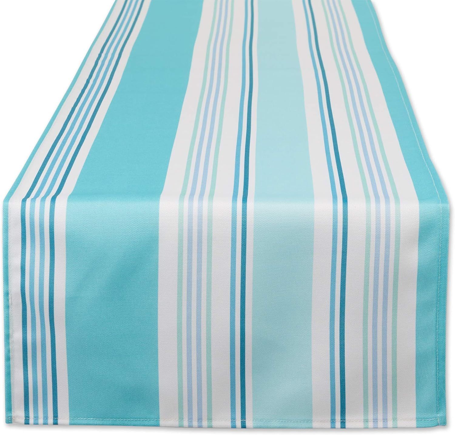 Aqua and White Striped Polyester Table Runner, 14x72