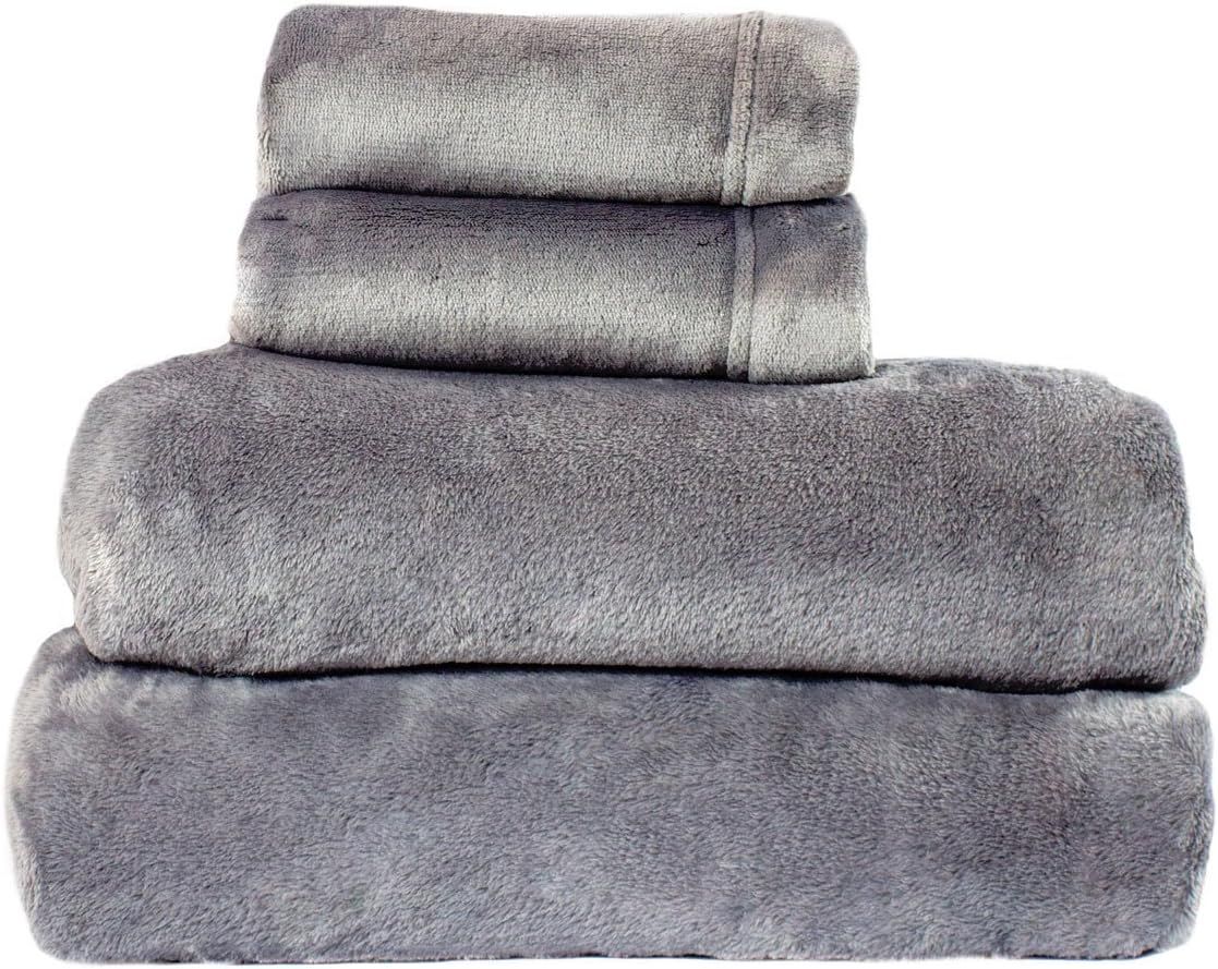 Gray Twin Velvet Plush Microfiber Sheet Set