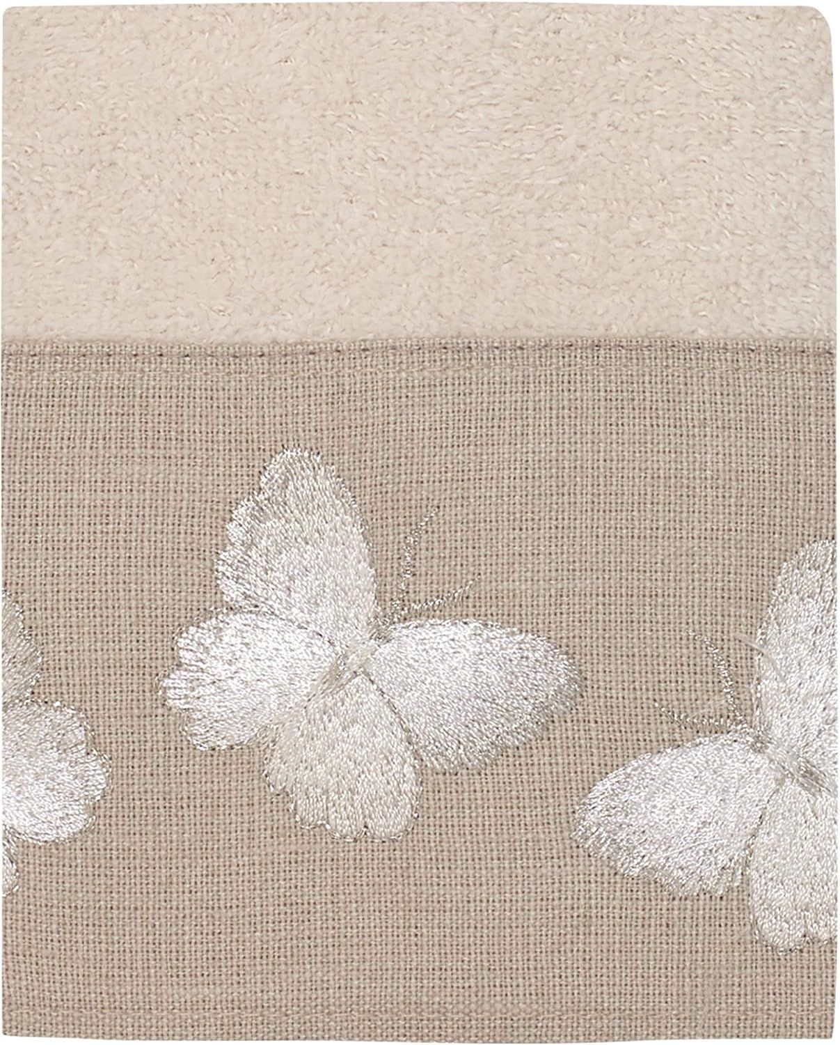 Ivory Cotton Washcloth with Embroidered Butterflies