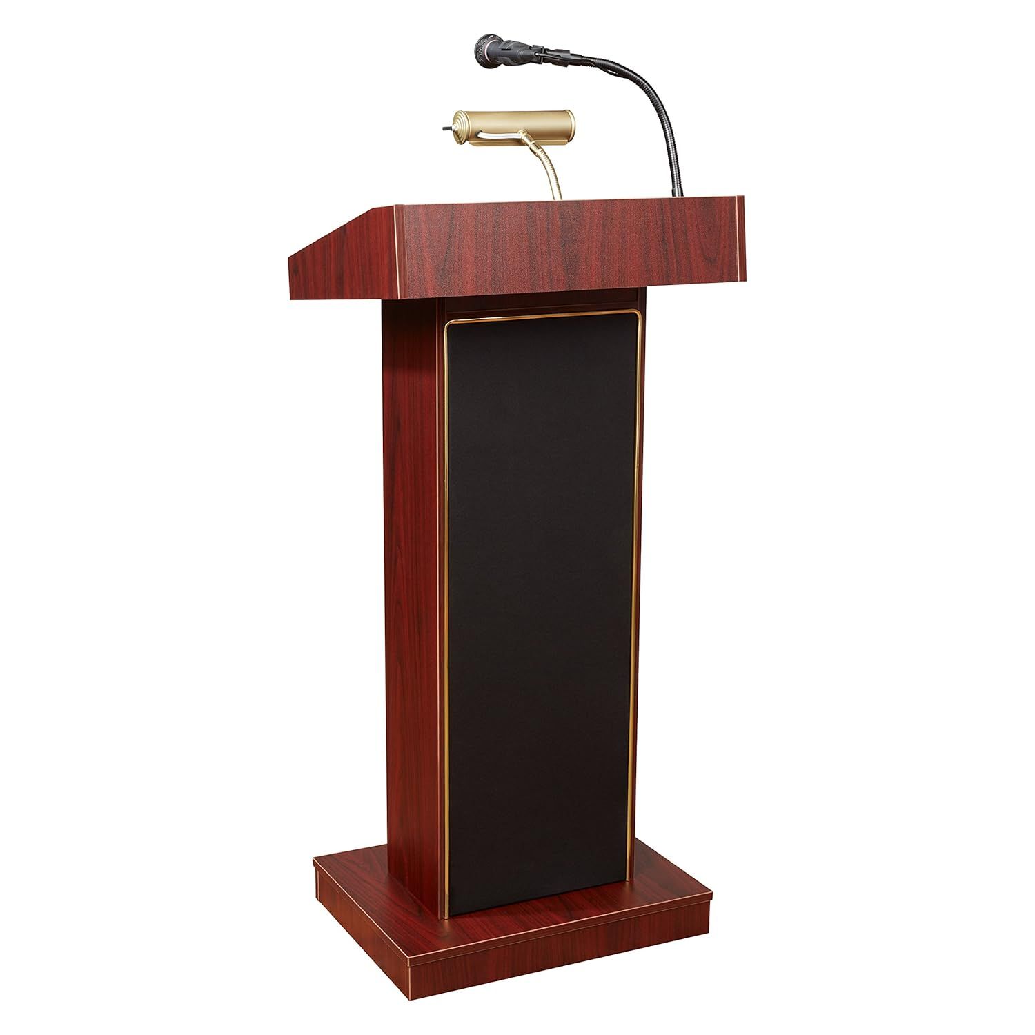 Mahogany and Black Multimedia Workstation Lectern with Brass Lamp