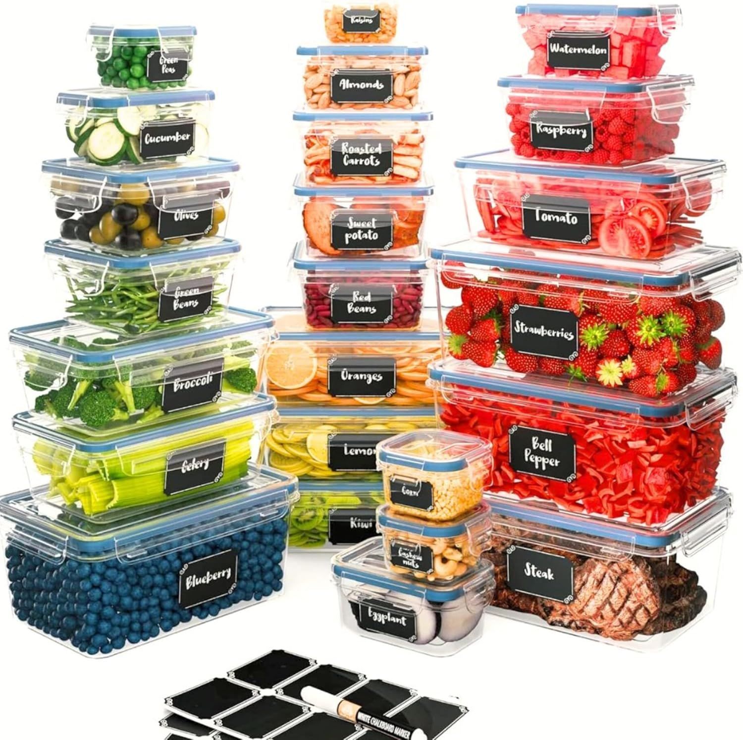 48-Piece Clear BPA-Free Plastic Food Storage Container Set