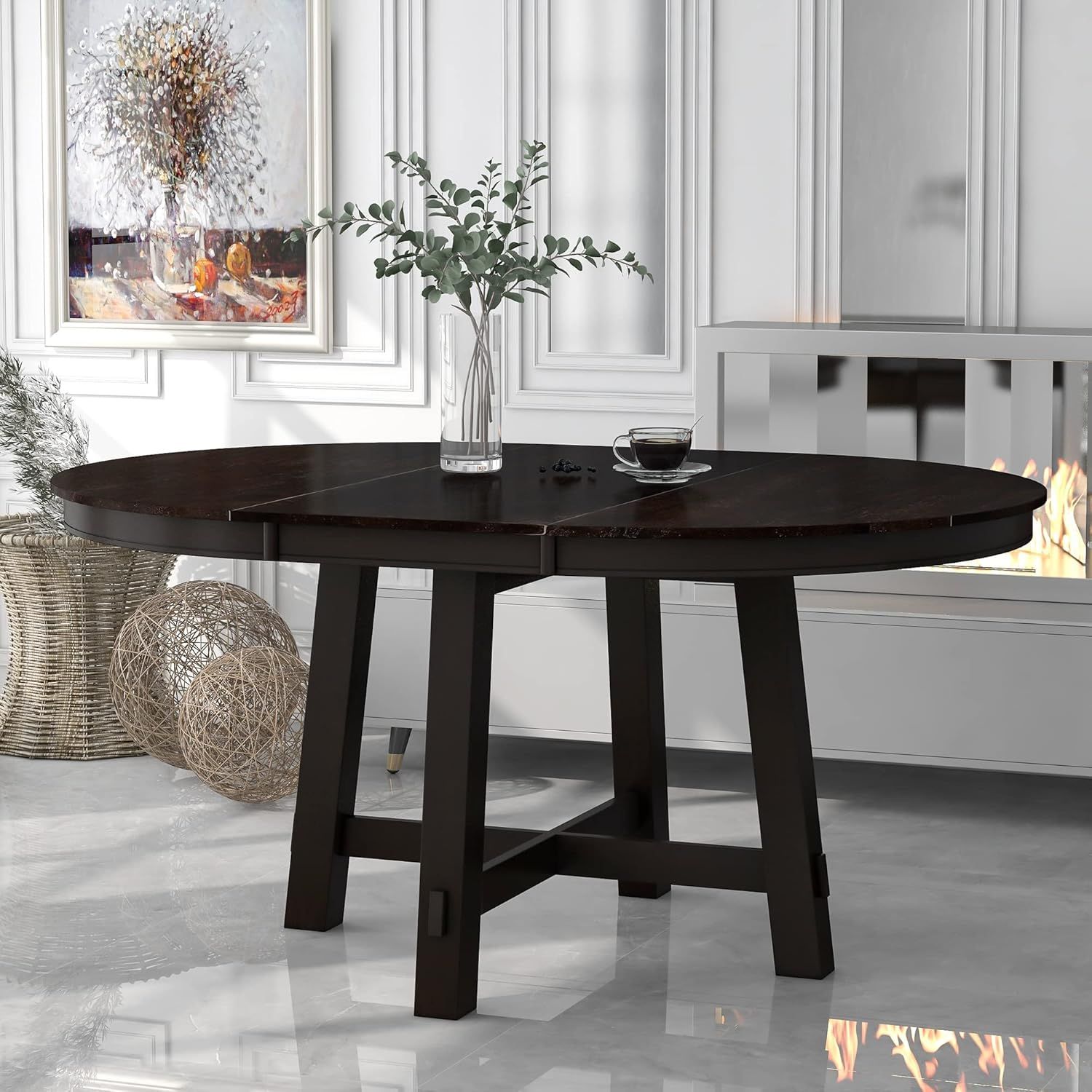 Gray Solid Wood Extendable Drop Leaf Dining Table