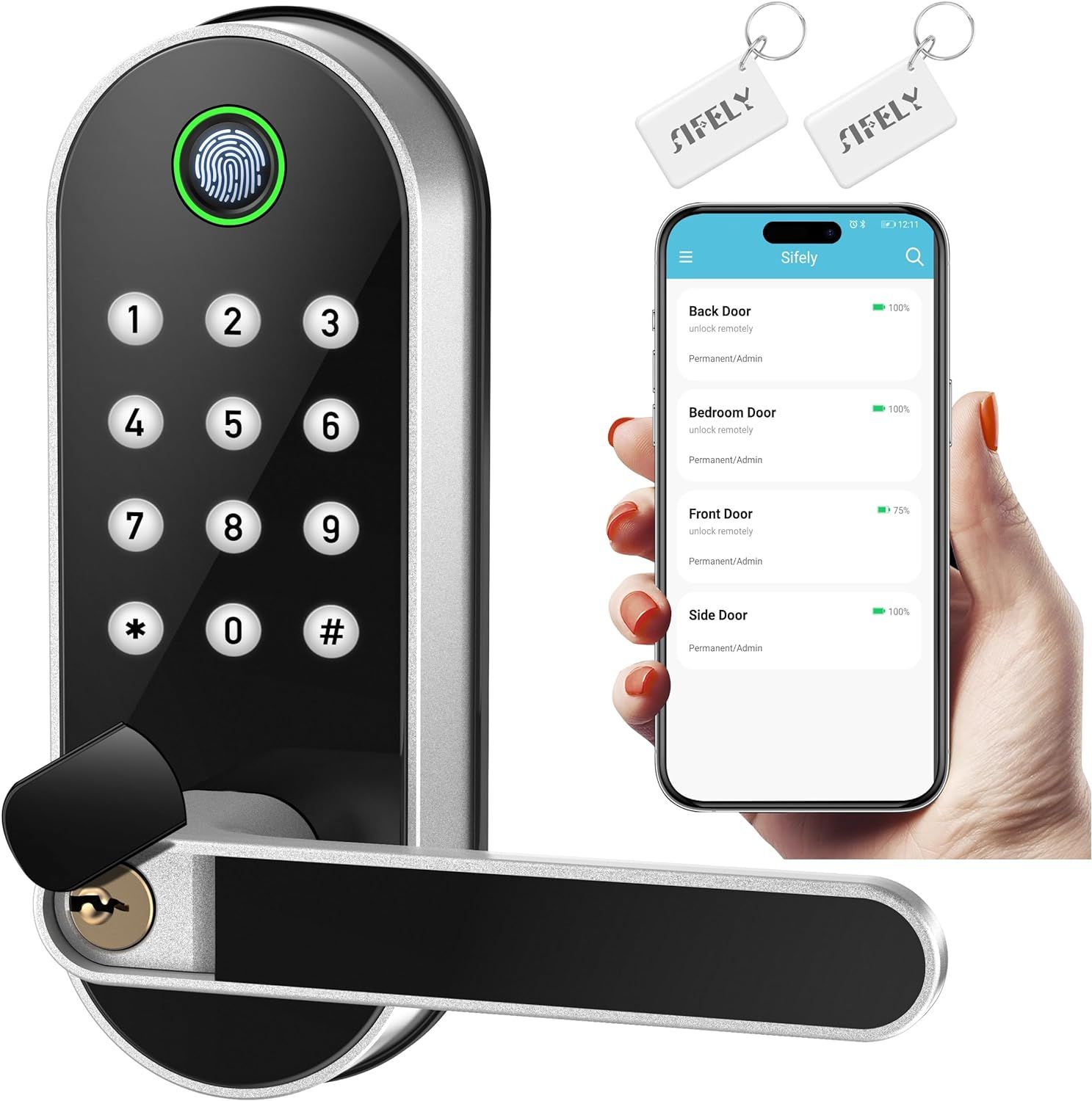 Silver Keyless Entry Smart Door Lock with Keypad and Fingerprint