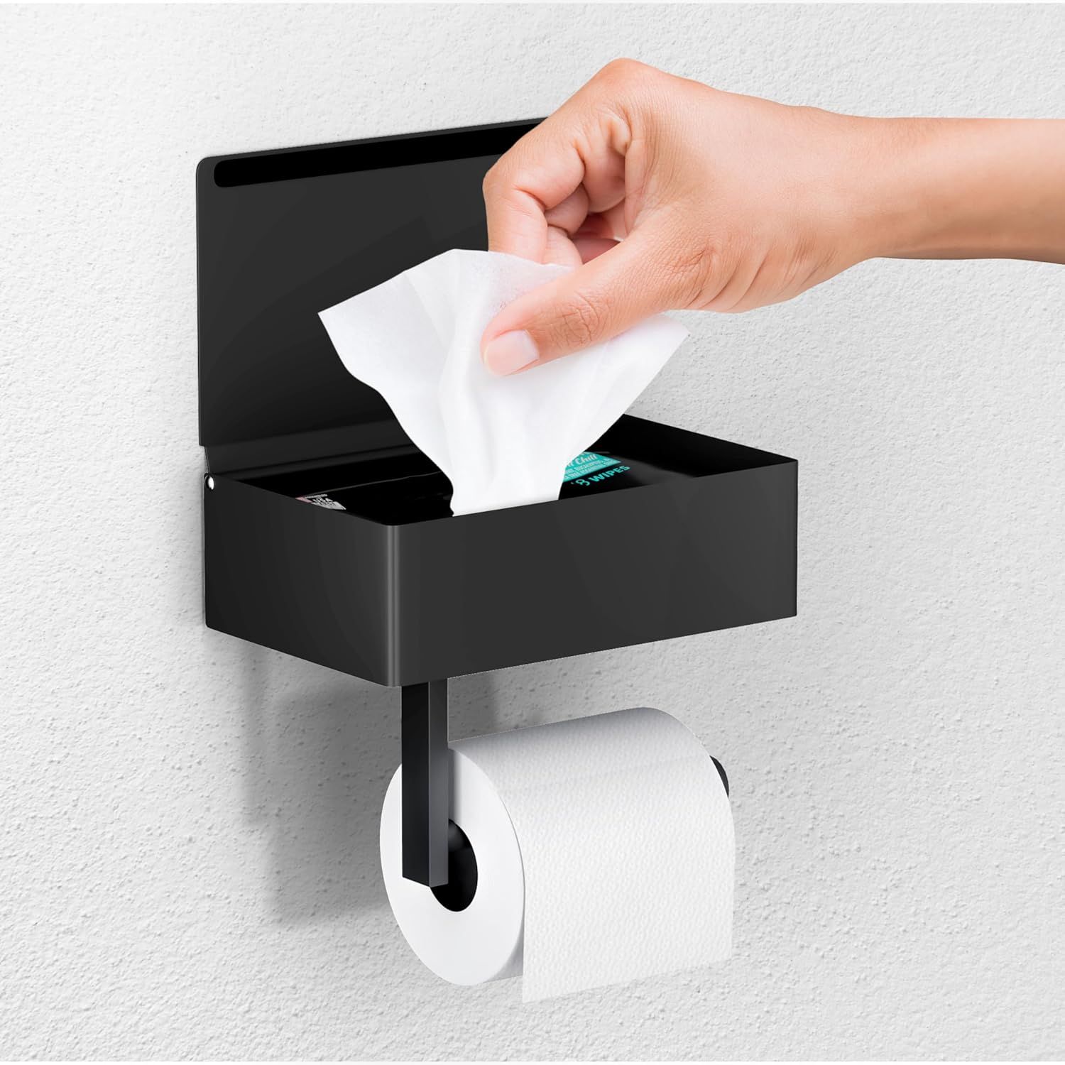 Large Matte Black Stainless Steel Toilet Paper Holder with Shelf