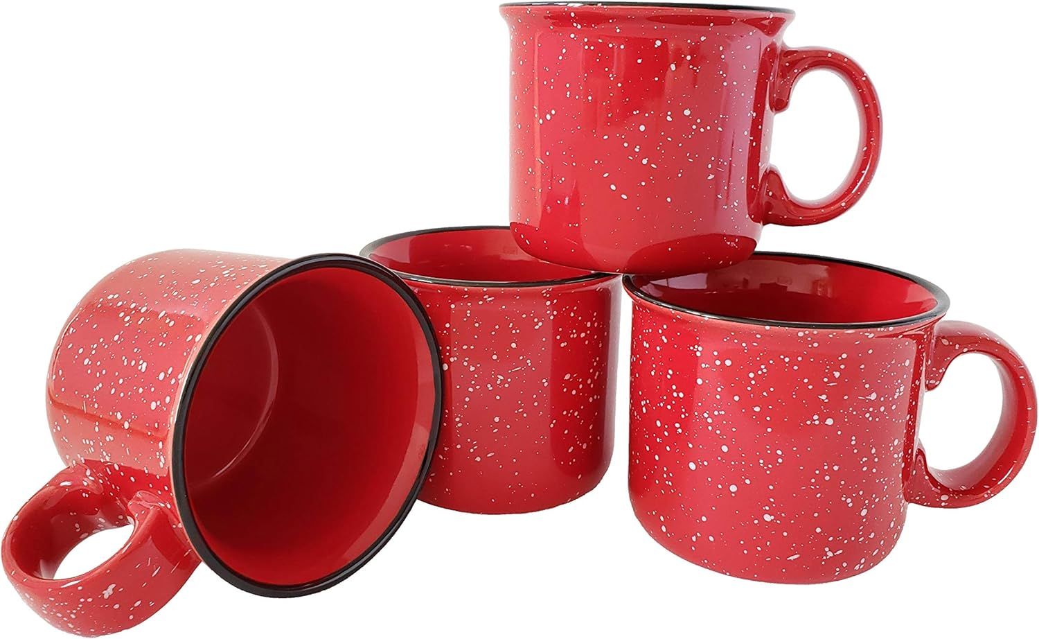 14oz Red Speckled Ceramic Campfire Mug Set of 4