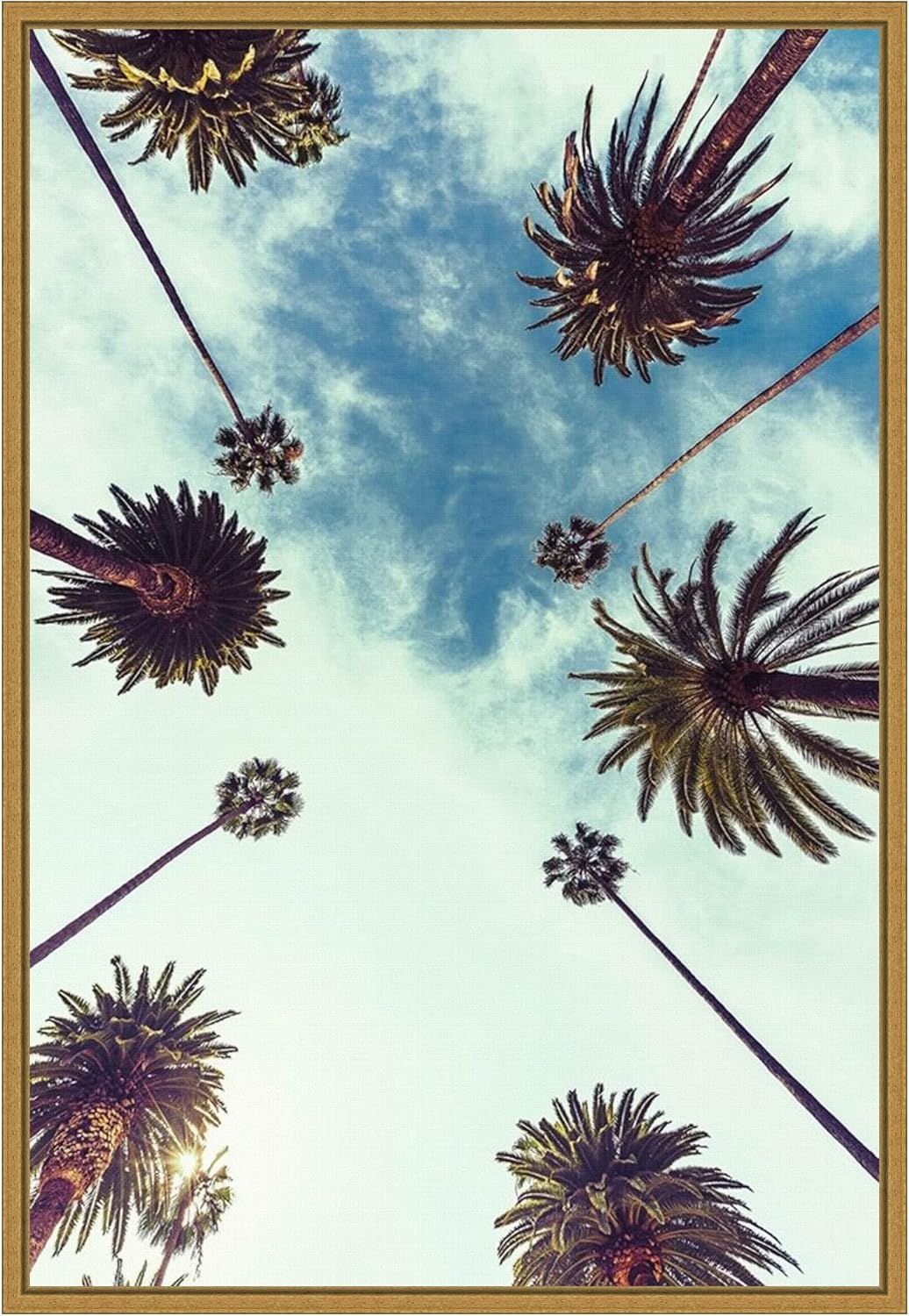 Palm Sky 2 Framed Canvas Wall Art in Gold