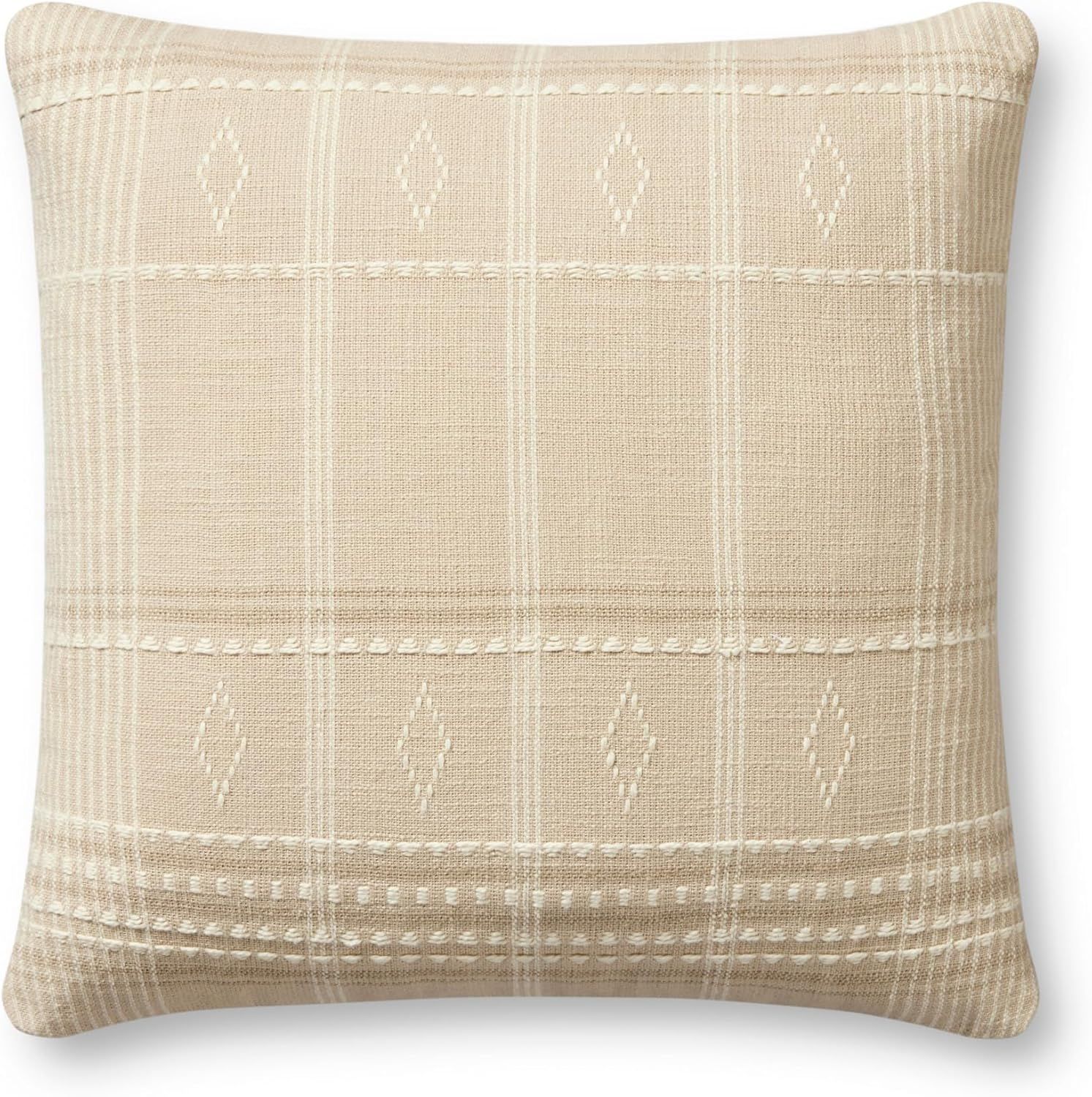 Angela Rose Beige and Ivory Cotton Square Throw Pillow