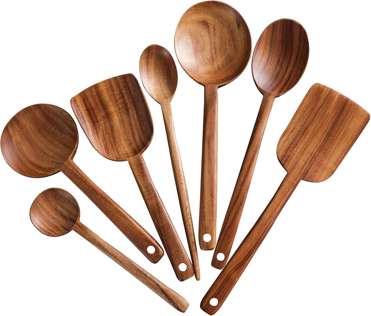 Teak Wood Long Handle Cooking Utensil Set, 7-Piece