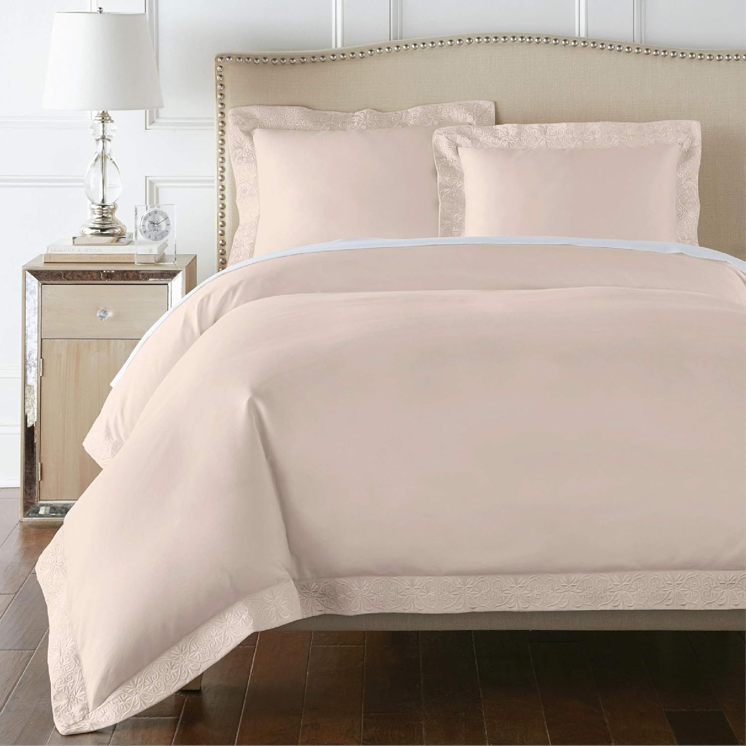 Soft Peach King Cotton Embroidered Duvet Cover Set