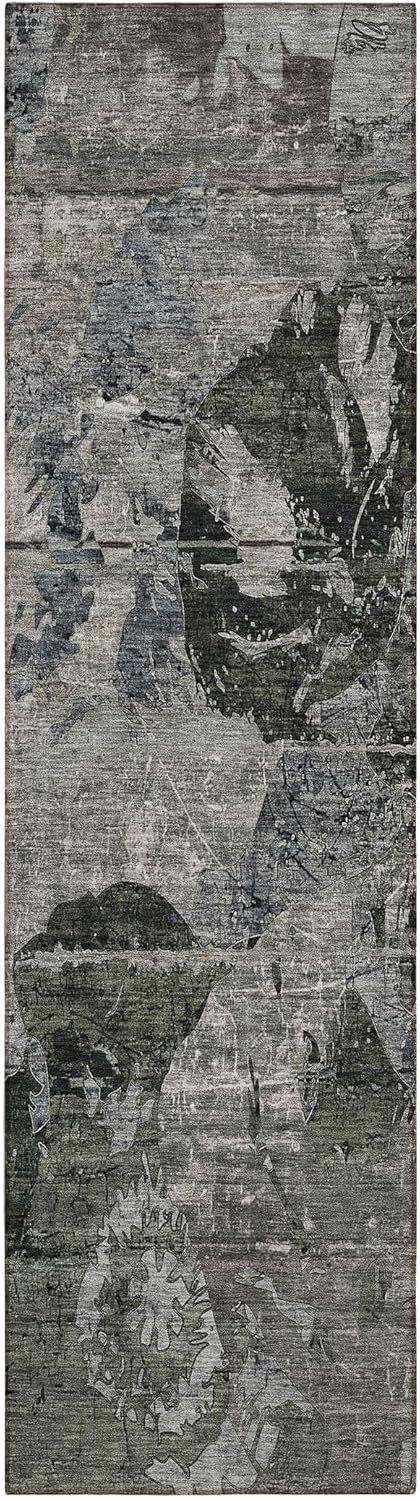 Gray Floral Synthetic Washable Non-slip Runner Rug 2'3" x 7'6"