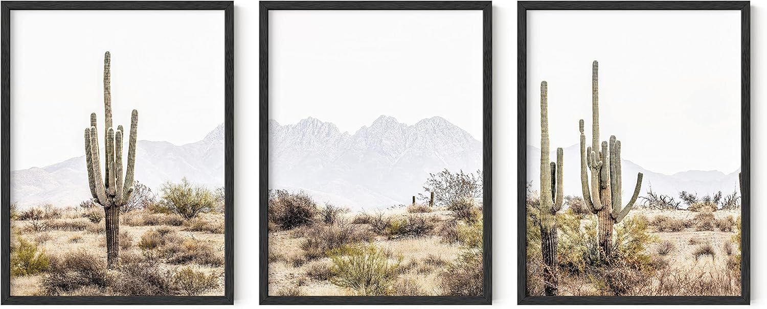 Black Framed Desert Cactus Landscape Print Set