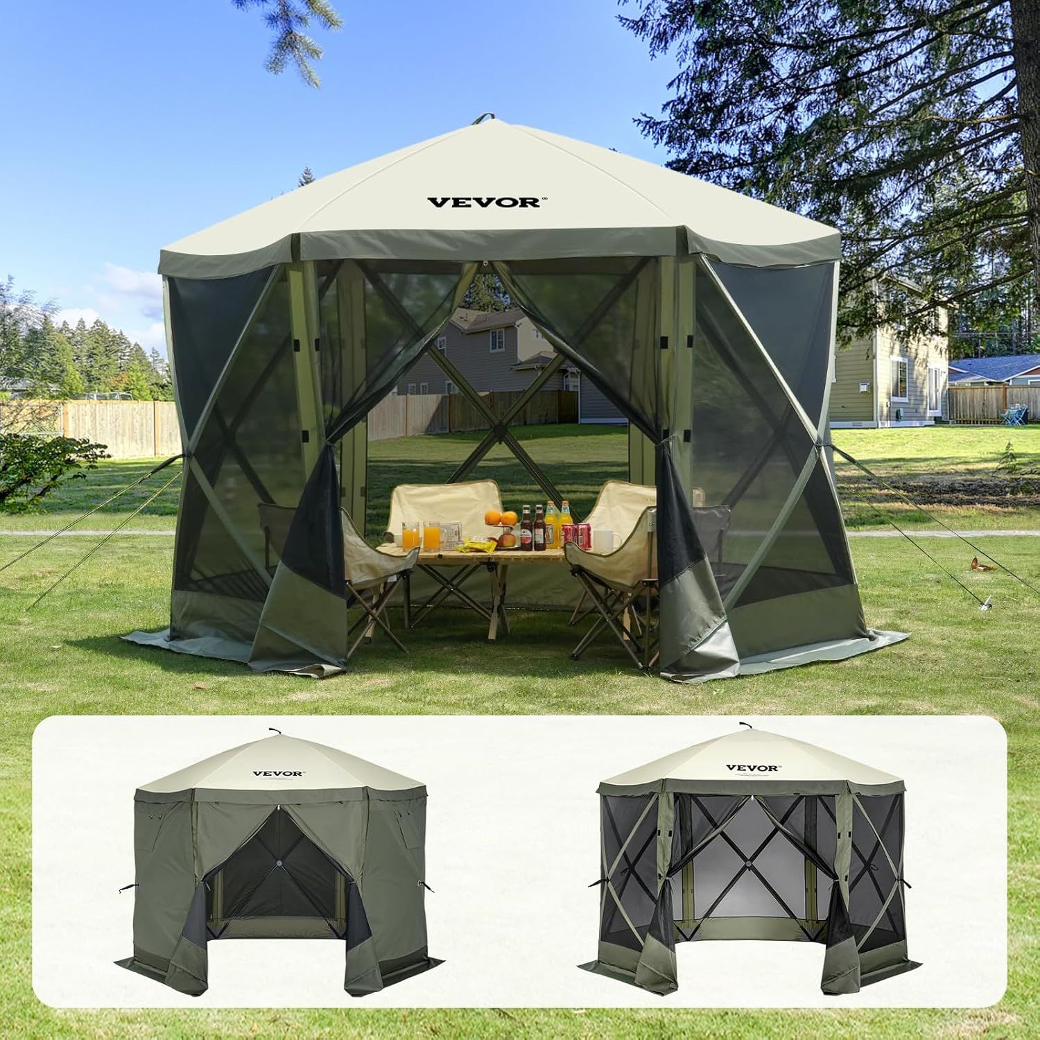 Army Green 10x10FT Pop-Up Gazebo Tent with Mesh Windows