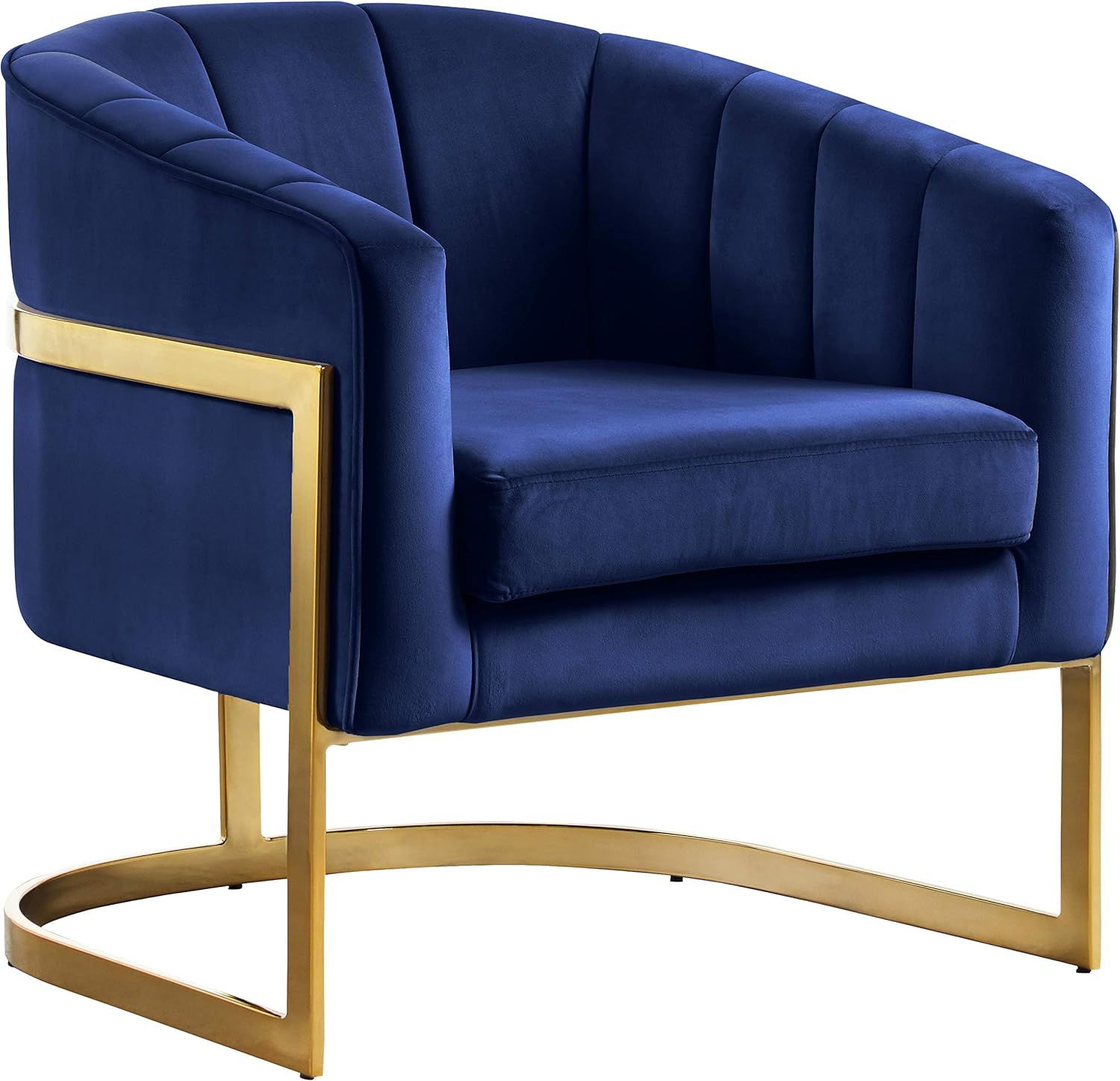 Elegant Carter Navy Velvet Accent Chair with Gold Stainless Steel Base