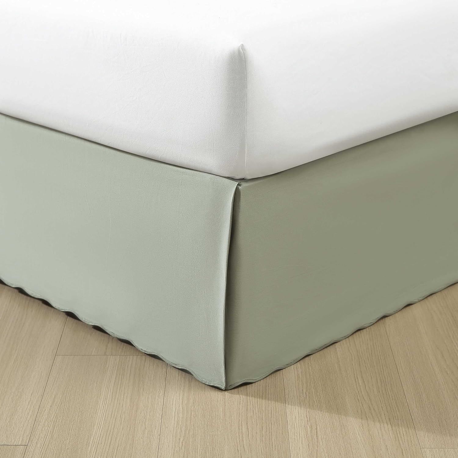 Solid Sage Green Cotton King Bed Skirt with Split Corners