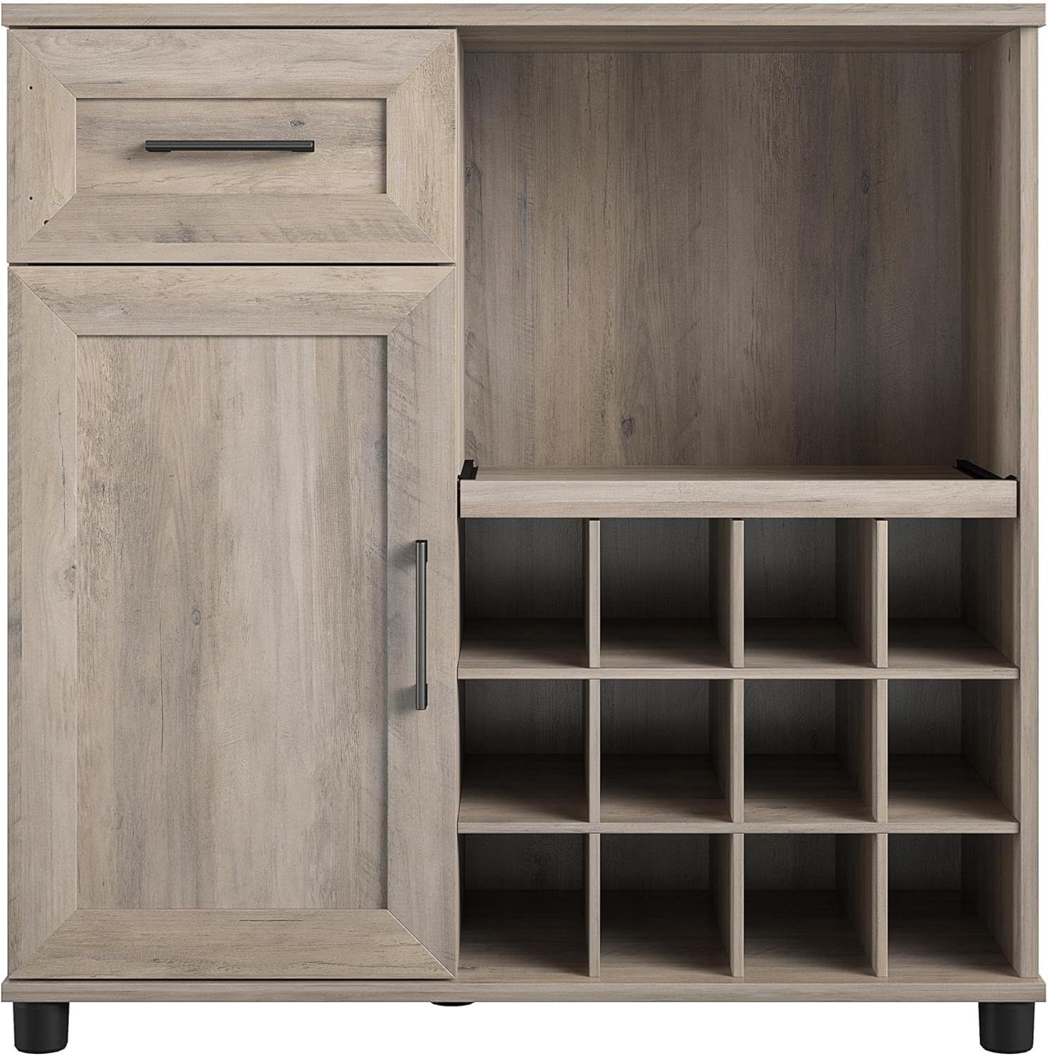 Gray Oak Particle Board Bar Cabinet with Wine Rack and Shelves