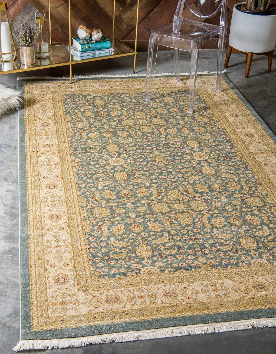 Edinburgh Blue and Beige Rectangular Synthetic Area Rug