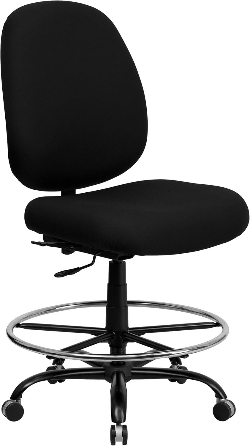 High Back Black Fabric Swivel Drafting Chair with Footrest