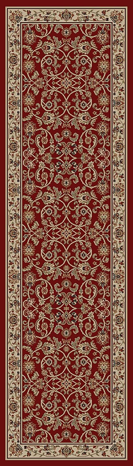 Claret and Beige Synthetic Easy Care Runner Rug, 2'7" x 12'