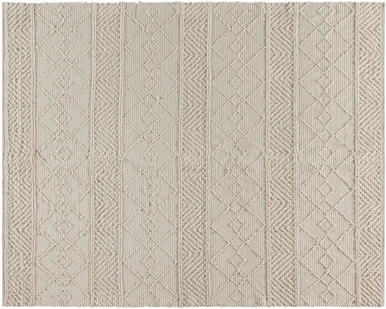 Modern Handcrafted Ivory Geometric Wool-Blend 8' x 10' Area Rug