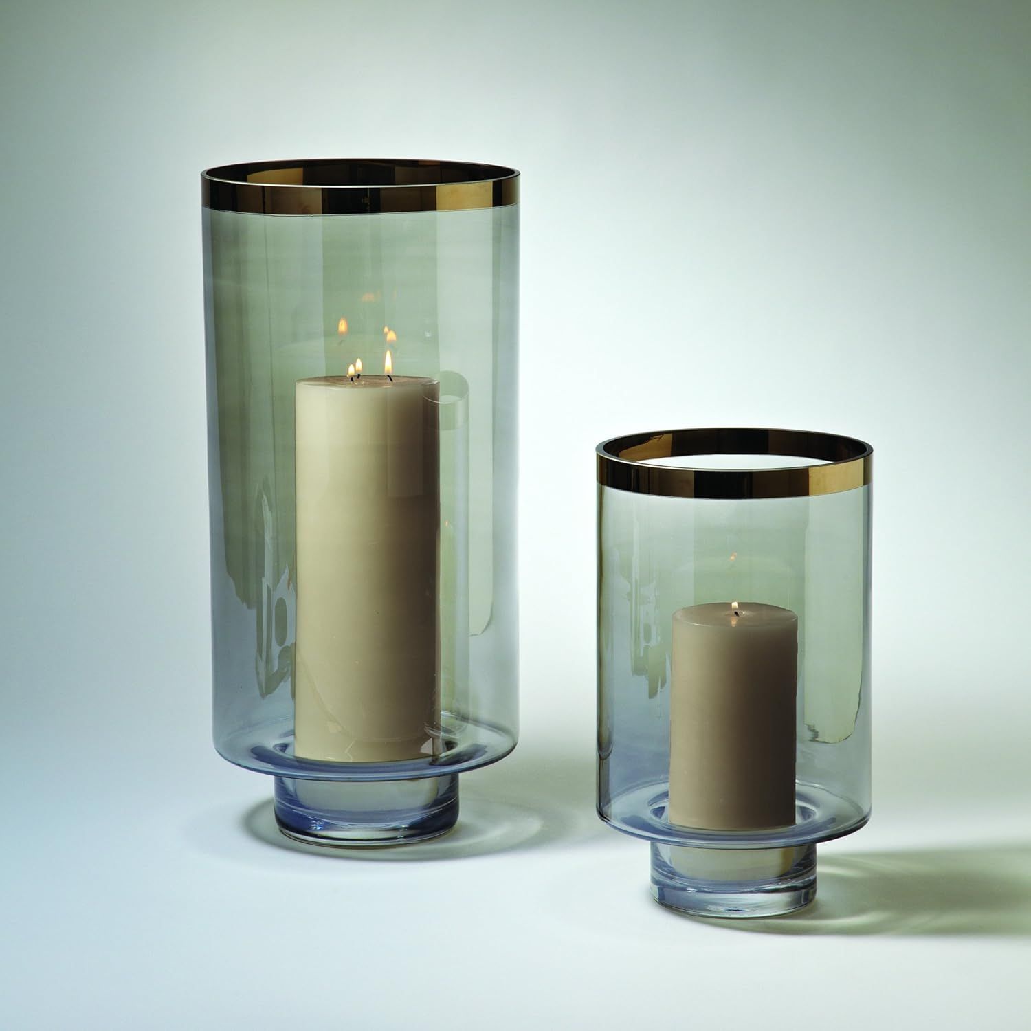 Clear Handblown Glass Hurricane Candle Holder with Platinum Rim