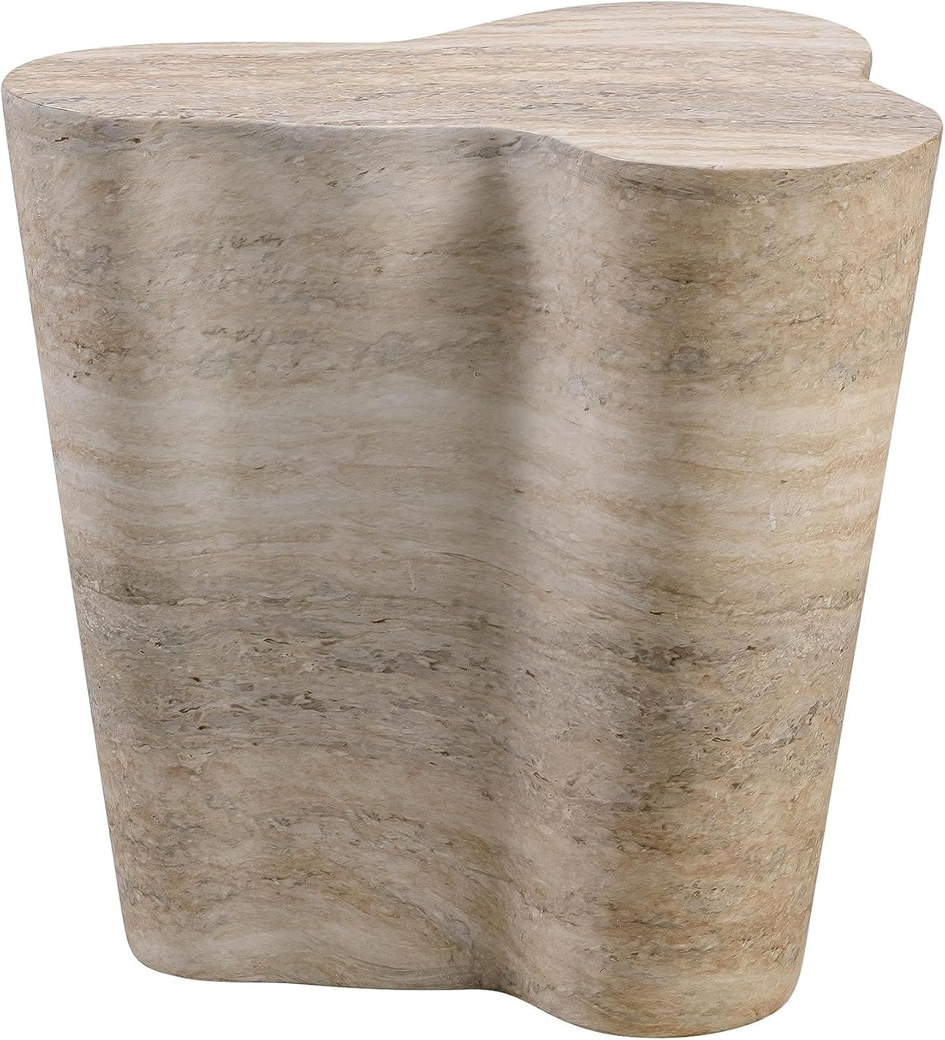 Gray Travertine Free Form Stone Side Table