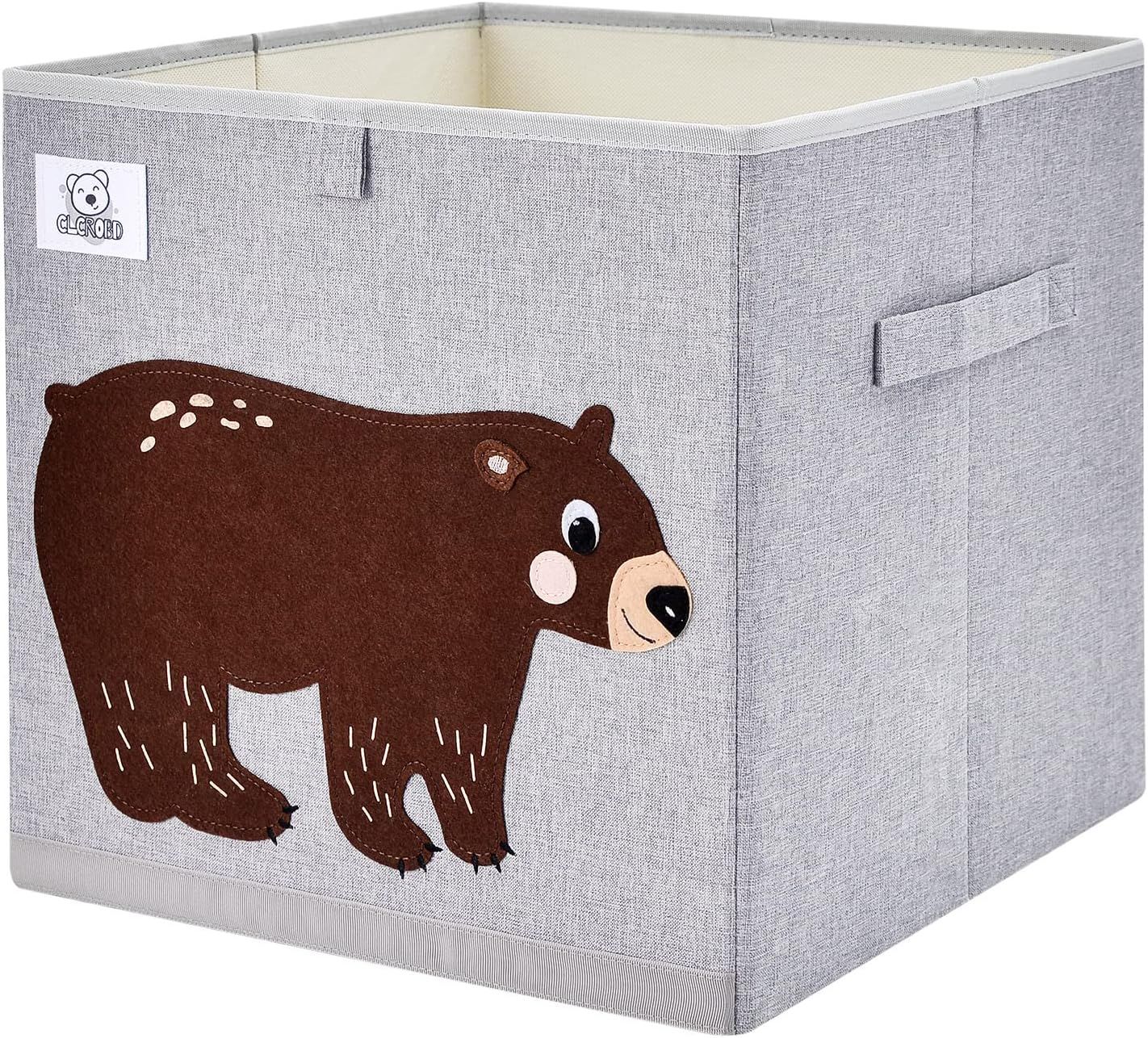 Gray Foldable Animal Storage Bin with Bear Design