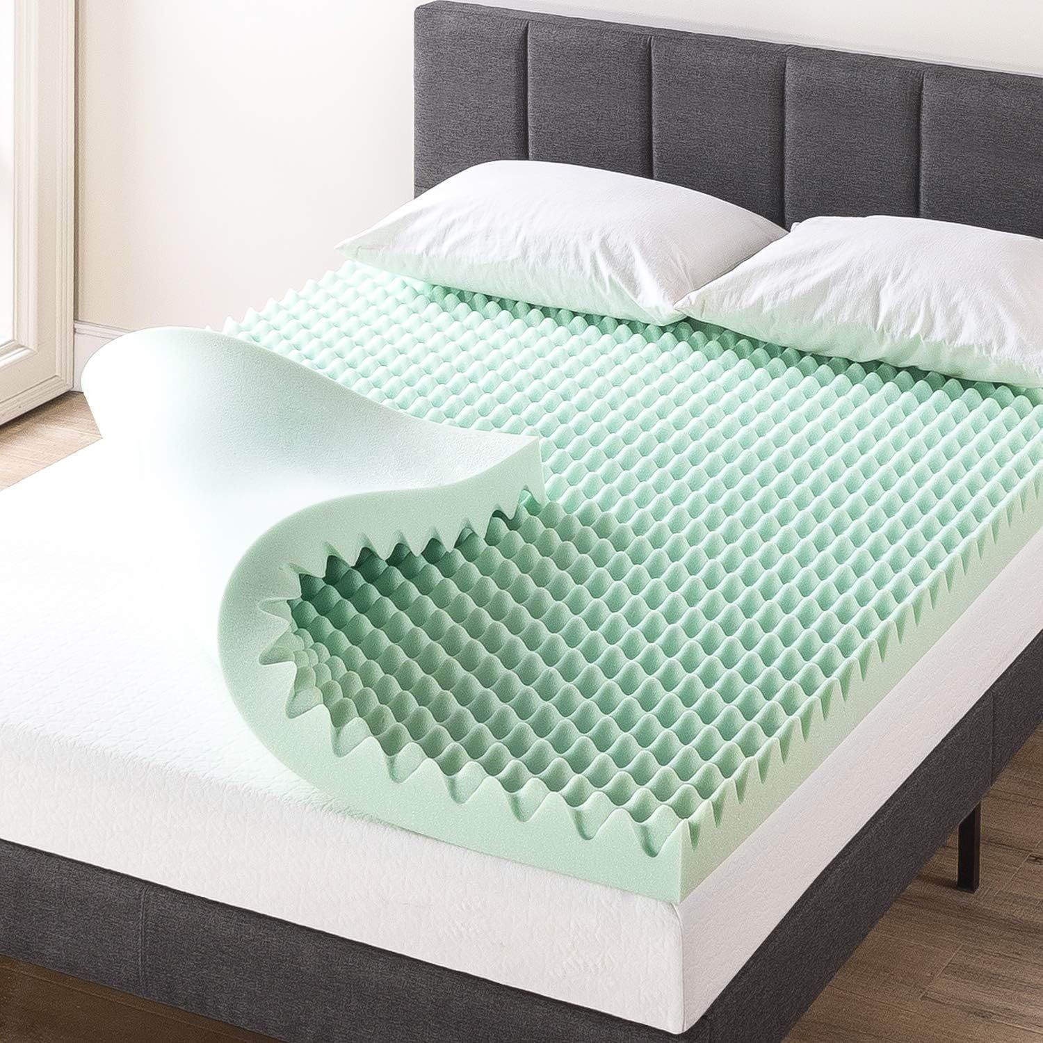 Full Size Green Egg Crate Memory Foam Mattress Topper