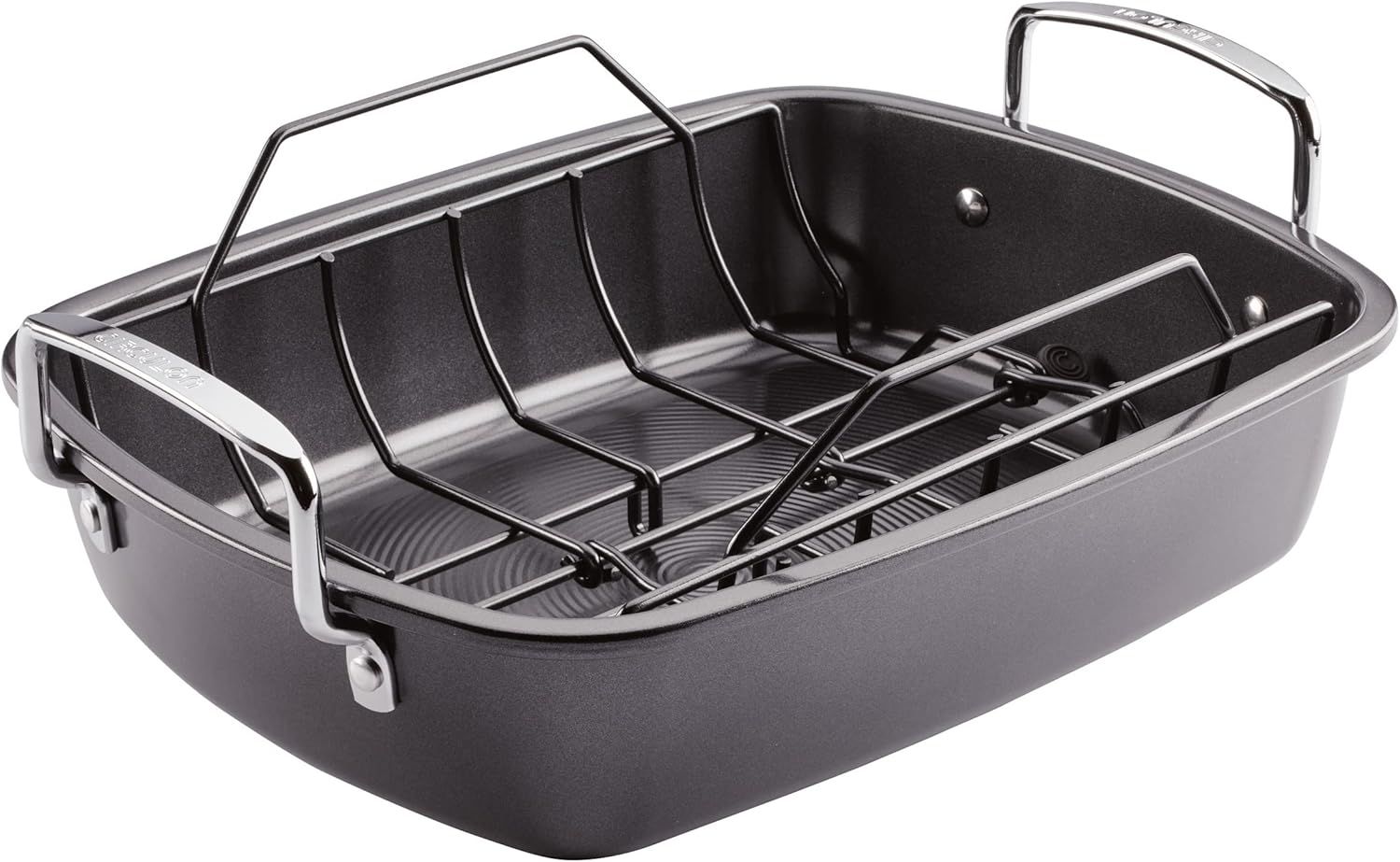 Black Nonstick Steel Roasting Pan with Rack and Handles, 17x13 Inch