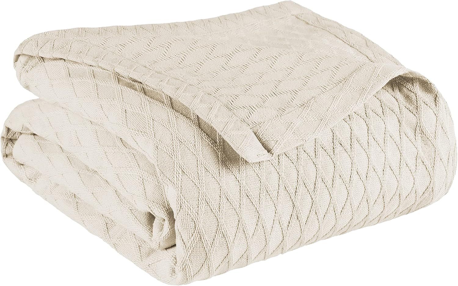 SUPERIOR Diamond Weave, 100% Cotton Cover for Home Blanket, Full/Queen, Ivory