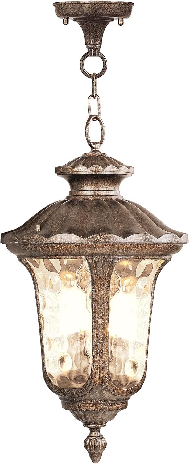 Moroccan Gold 26" Outdoor Hanging Lantern with Amber Glass