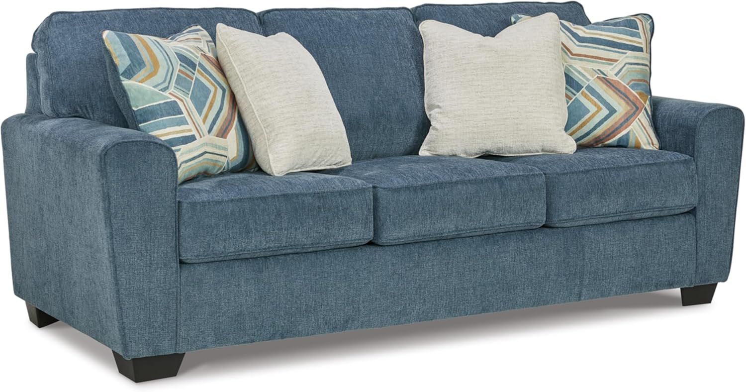 Blue Queen Memory Foam Fabric Sleeper Sofa with Track Arms