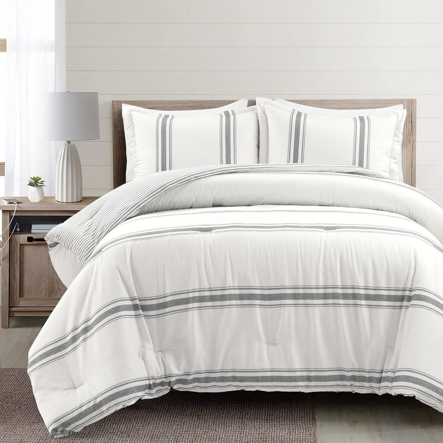 Full Dark Gray Cotton Reversible Comforter Set