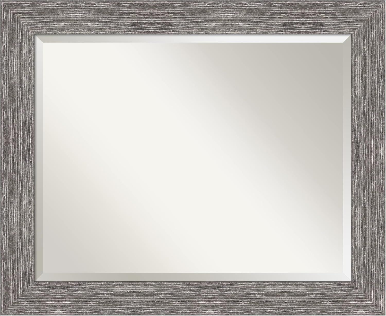 Contemporary Pinstripe Plank 34"x28" Gray Framed Vanity Wall Mirror