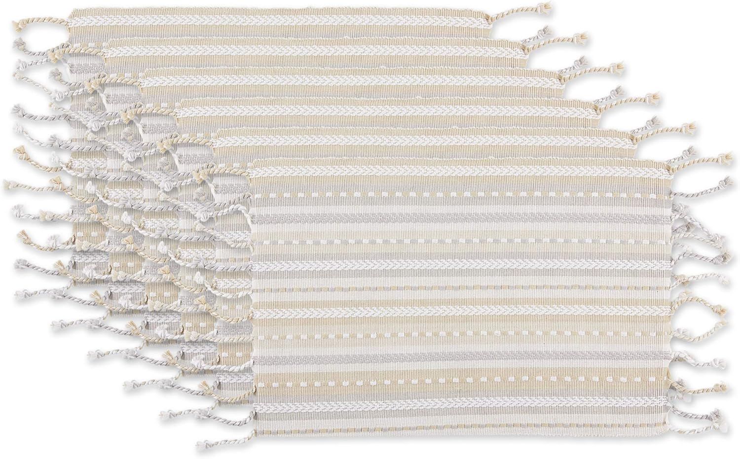 Natural Beige and White Cotton Striped Placemats Set of 6