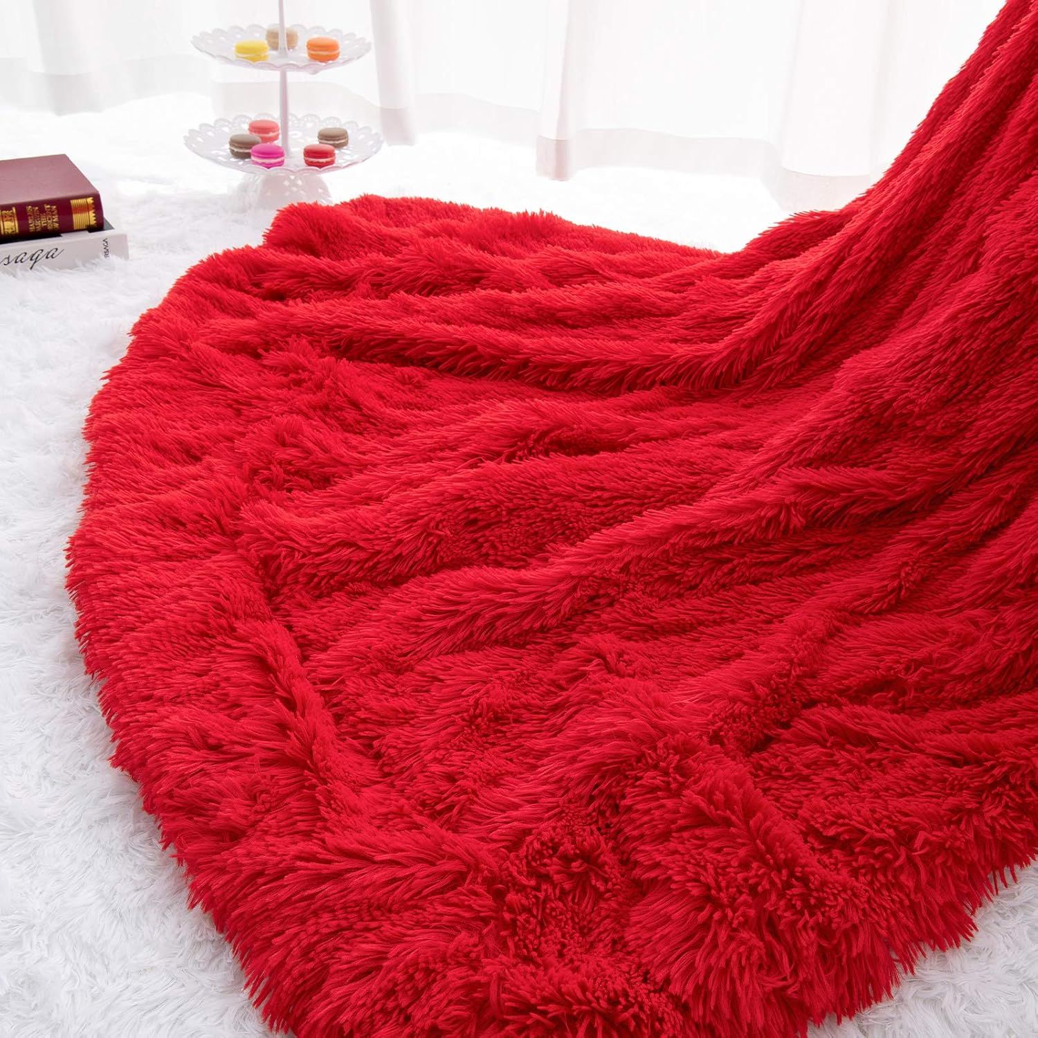 Red Sherpa Faux Fur Reversible Throw Blanket 50'' x 60''