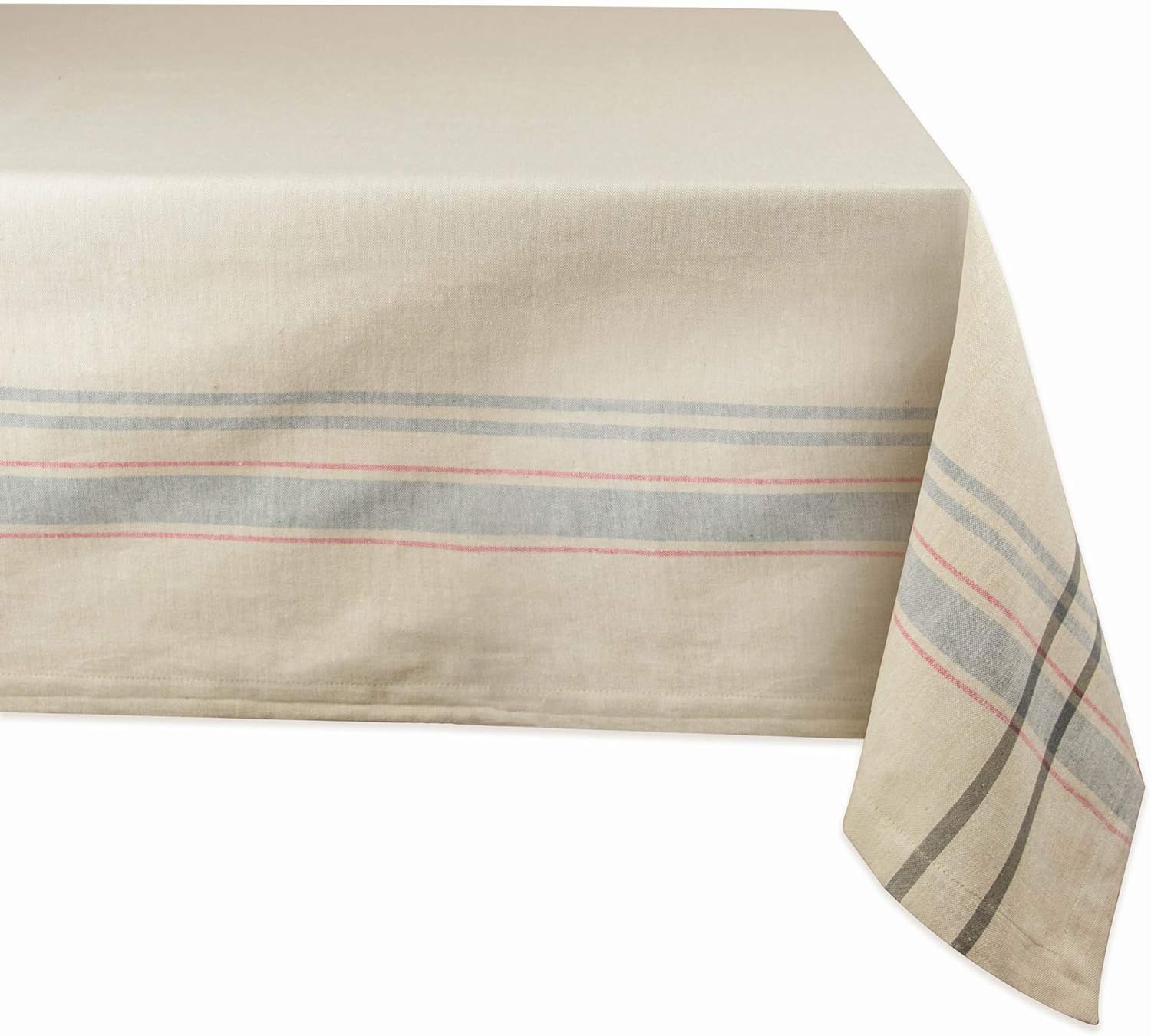 Taupe Gray Farmhouse Stripe Vinyl Tablecloth 120" x 60"