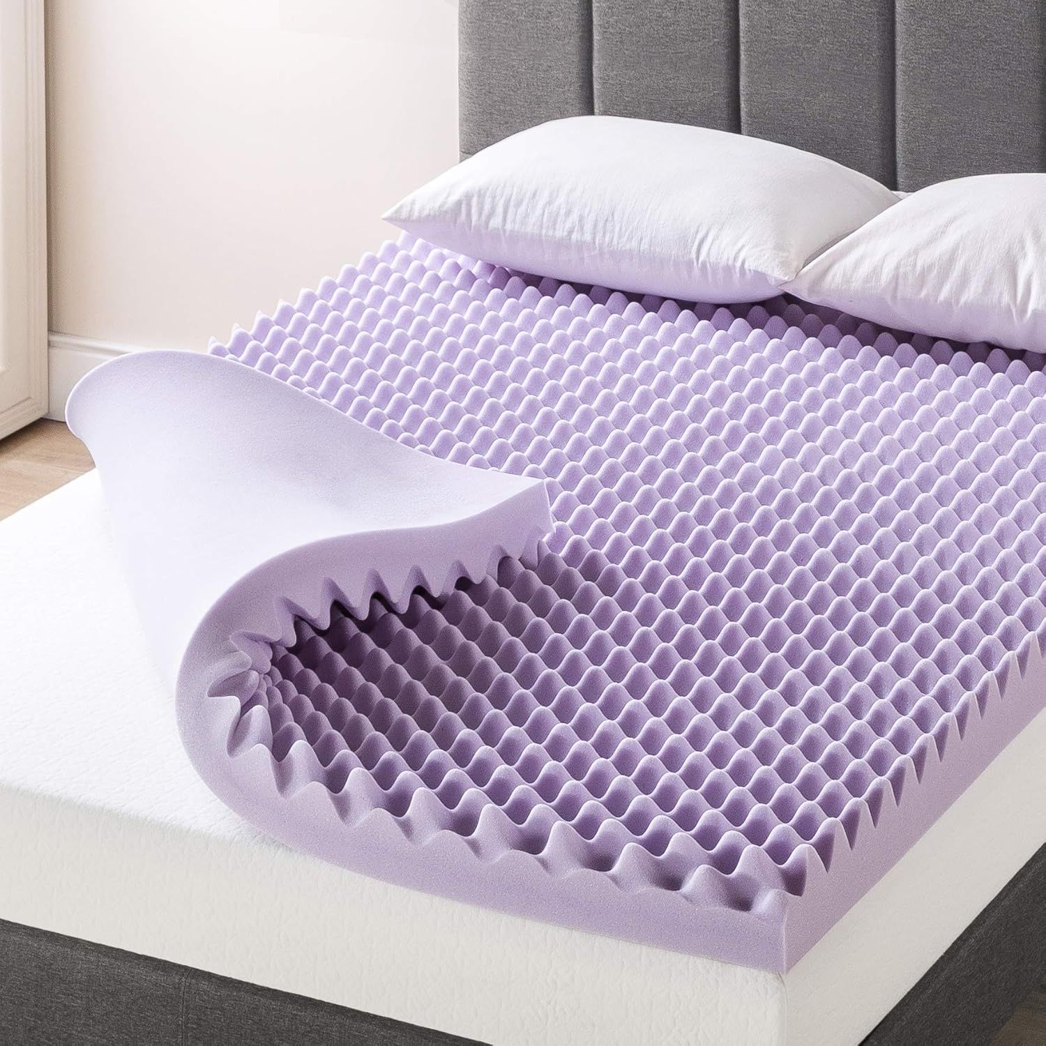 Queen Lavender Infused Egg Crate Memory Foam Mattress Topper