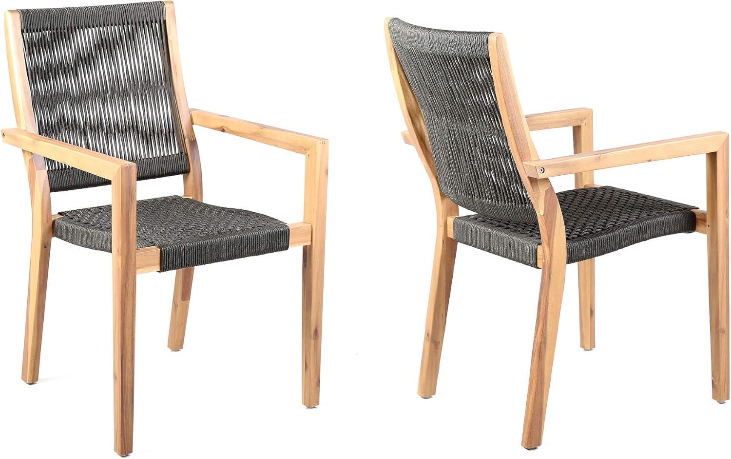 Madsen Charcoal Rope and Natural Eucalyptus Outdoor Dining Chair Set