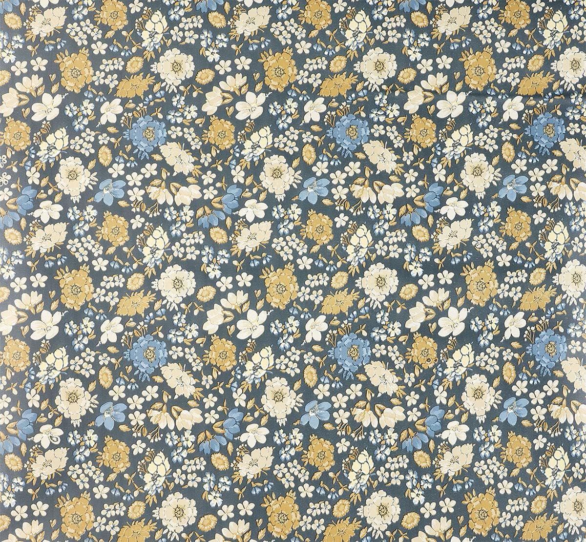 Vintage Blue and Beige Floral Self-Adhesive Vinyl Wallpaper