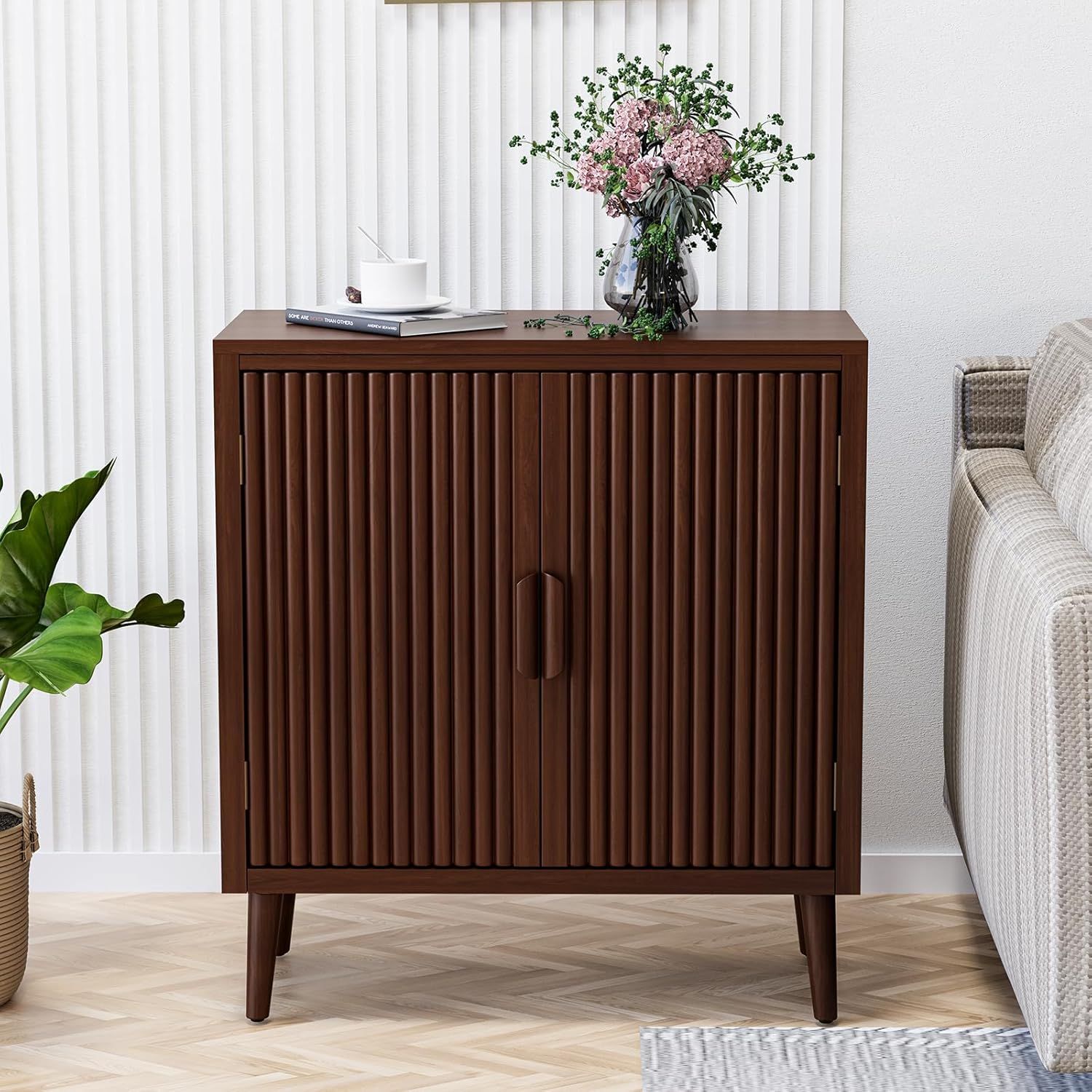 Brown MDF Modern Accent Cabinet with Doors and Shelves