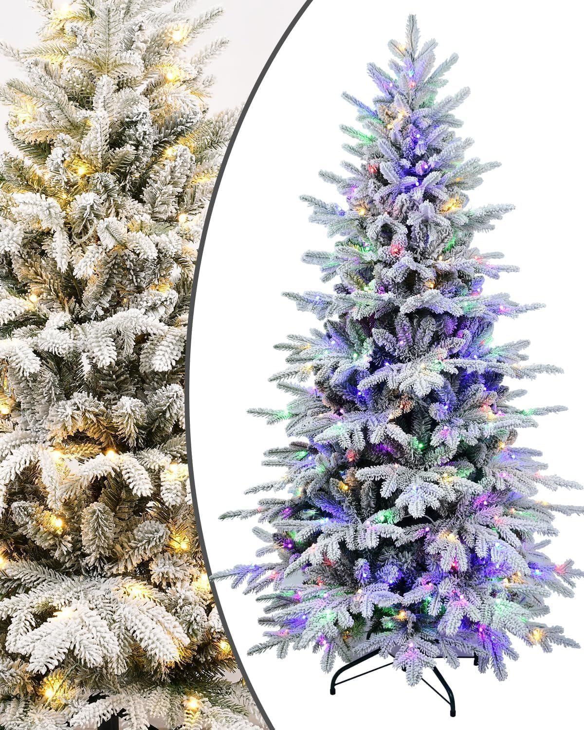 5' Flocked Douglas Fir Christmas Tree with Multicolor LED Lights