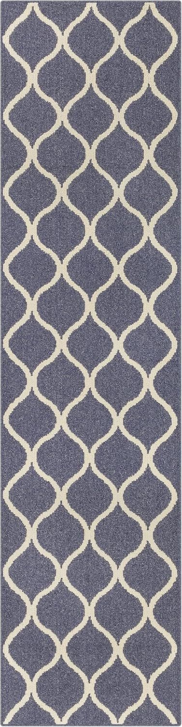 Indigo Blue Geometric Tufted Runner Rug with Non-Slip Backing